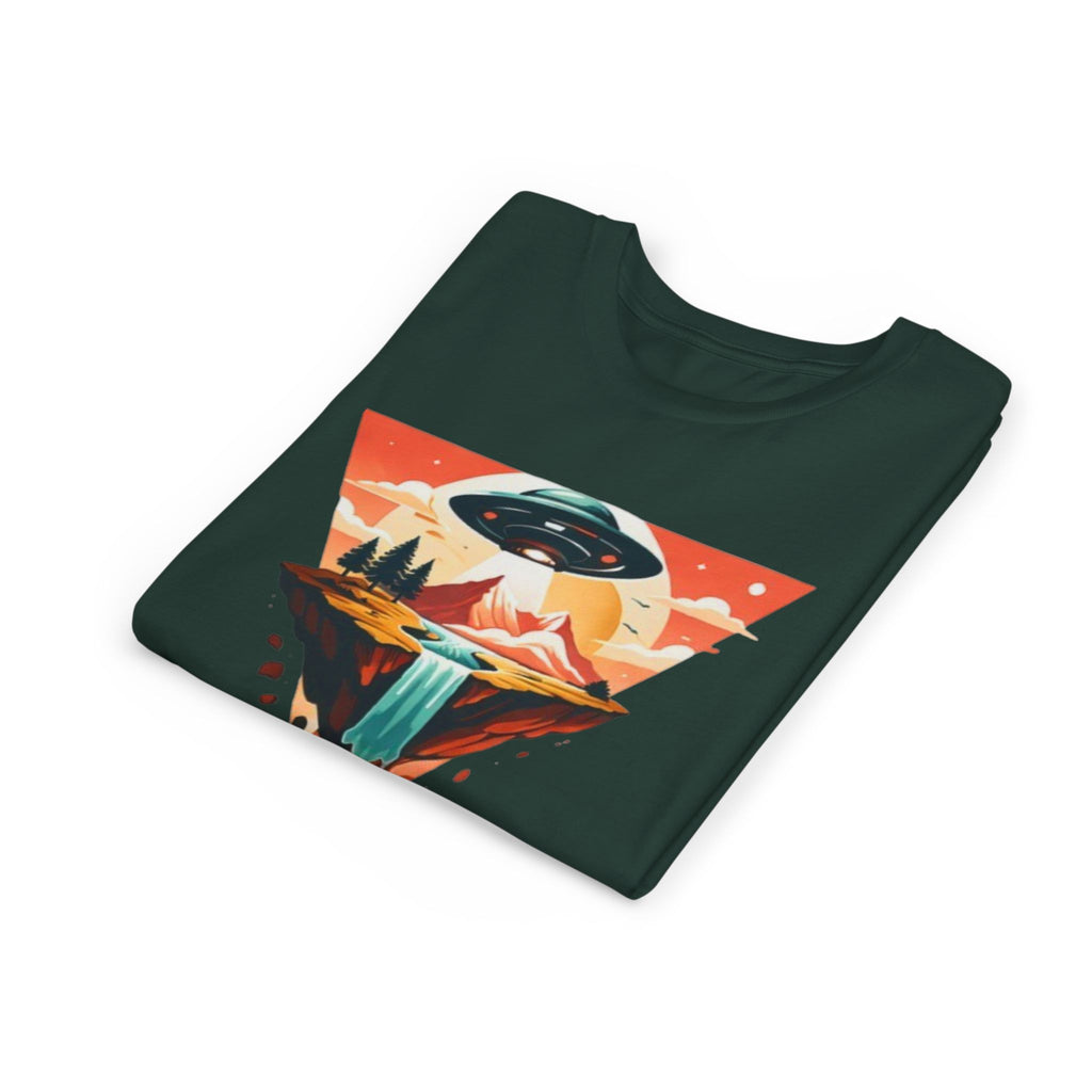 Youth Tee | UFO Mountain Landscape Graphic Tee | Alien Abduction Adventure