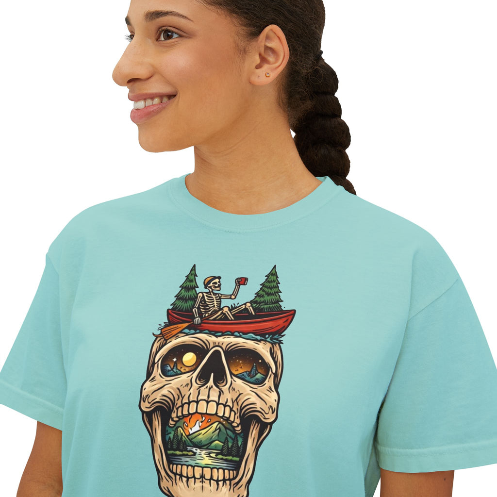 Skull Canoe Graphic Tee | Adventure Outdoors Women's Boxy T-Shirt