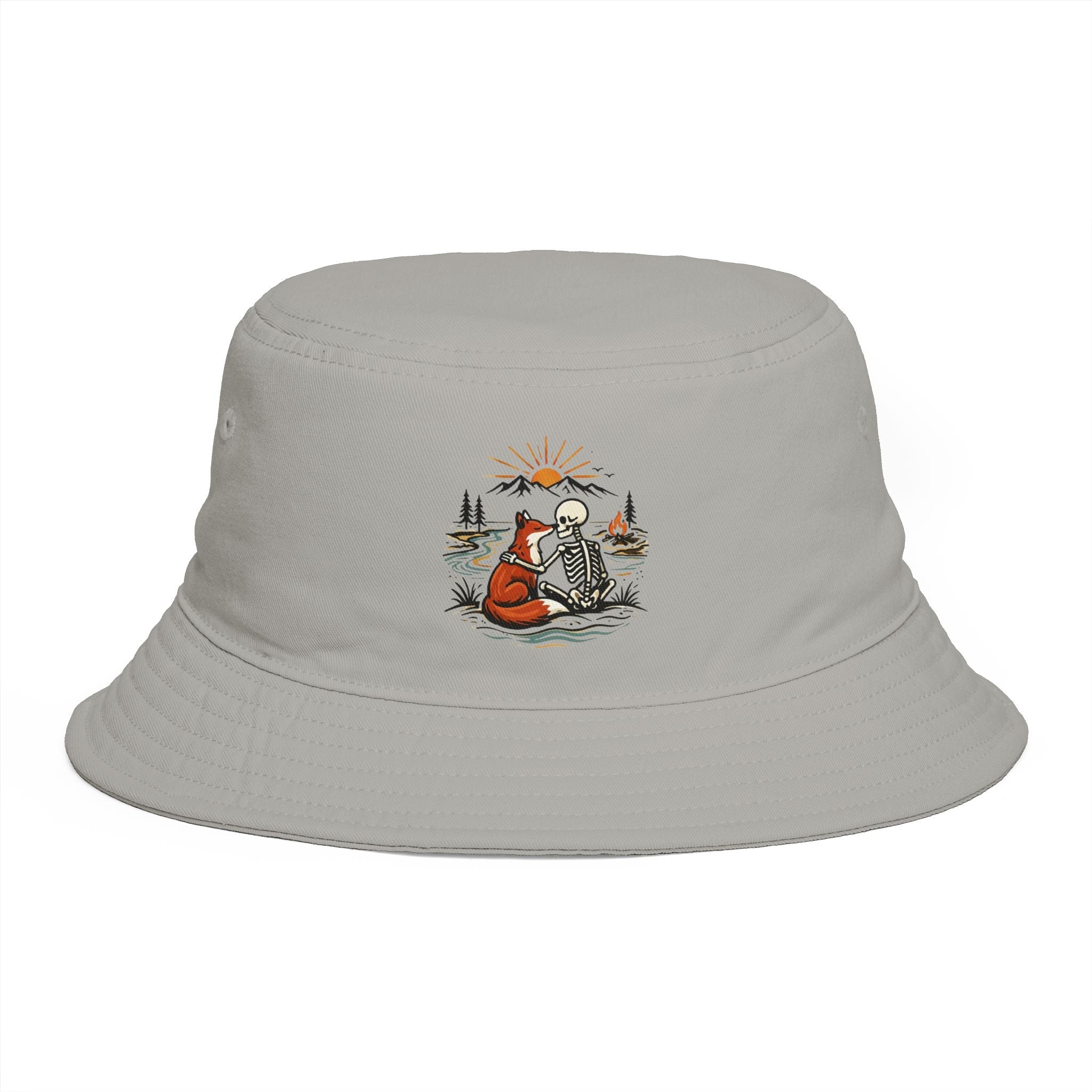 Adventure Fox & Skeleton Bucket Hat | Retro Nature Camping Graphic
