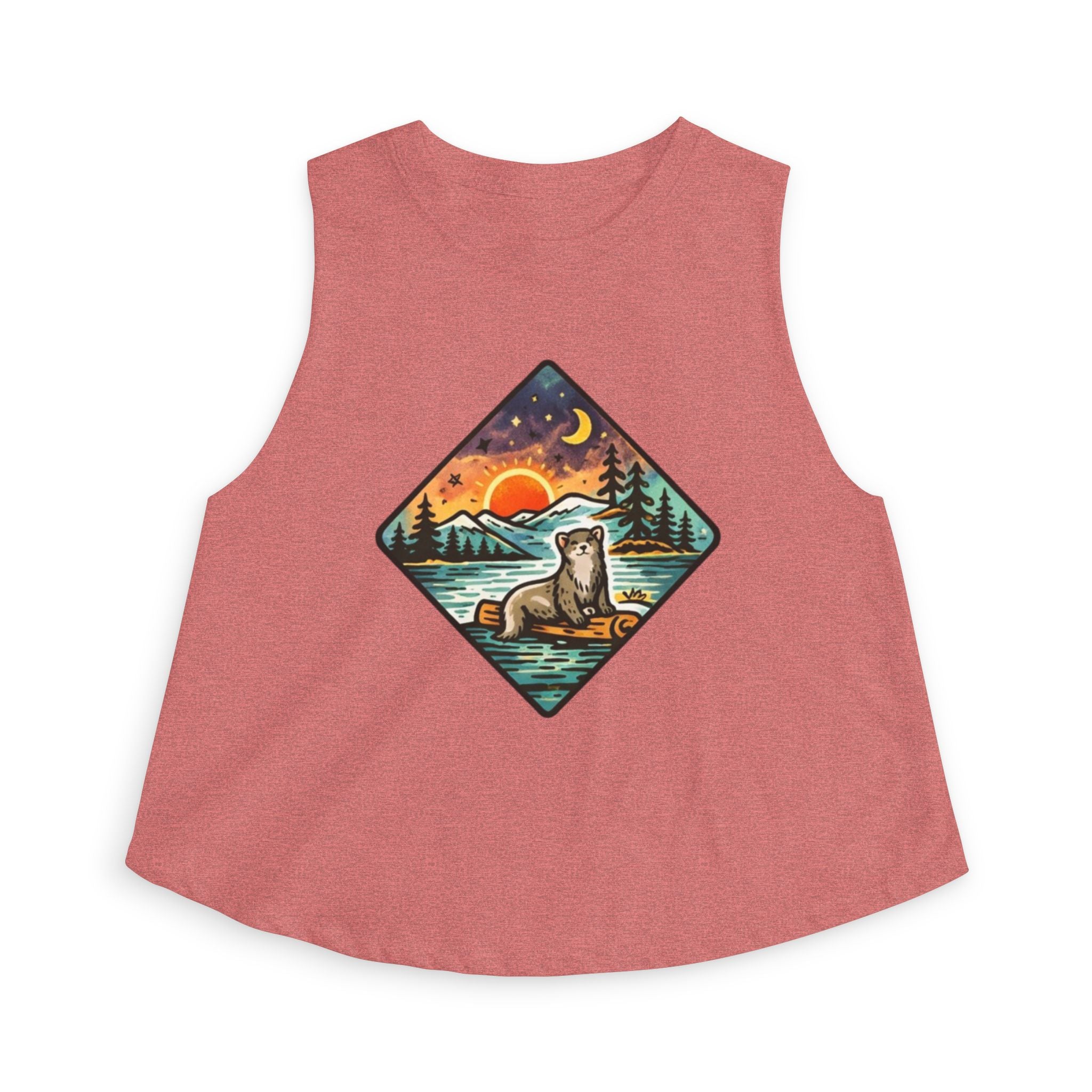 Retro Otter Sunset Galaxy Crop Top | Mountainscape Graphic