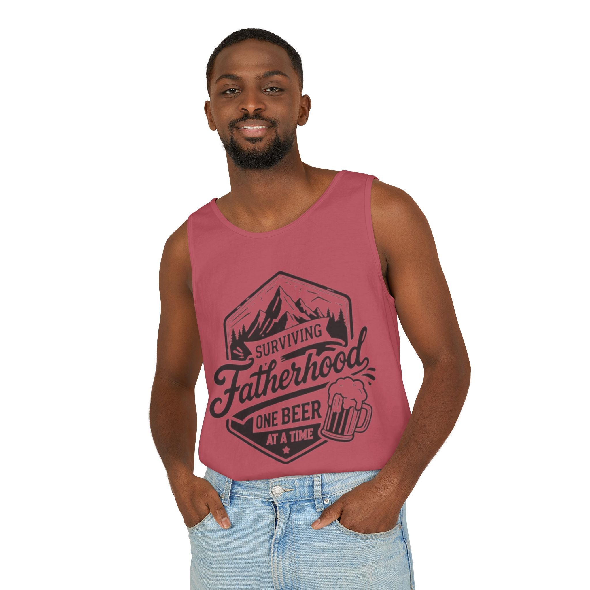 Fatherhood Tank Top | "Surviving Fatherhood One Beer at a Time" Graphic