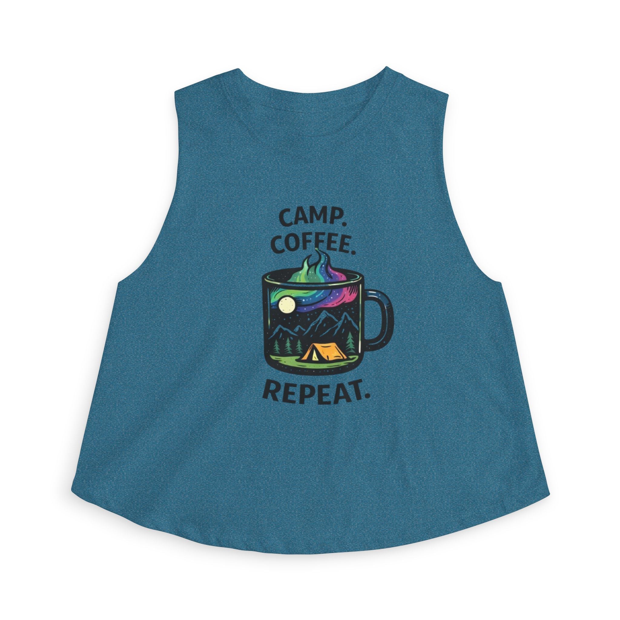 Camping Coffee Crop Tank | "Camp. Coffee. Repeat" Graphic Women's Top
