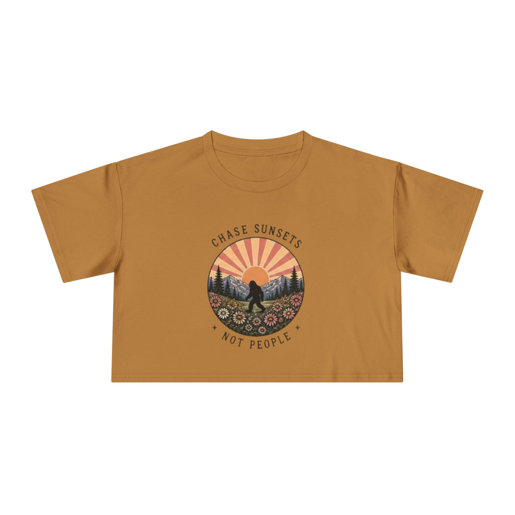 Crop Tee | "Chase Sunsets Not People" Retro Sunset Graphic
