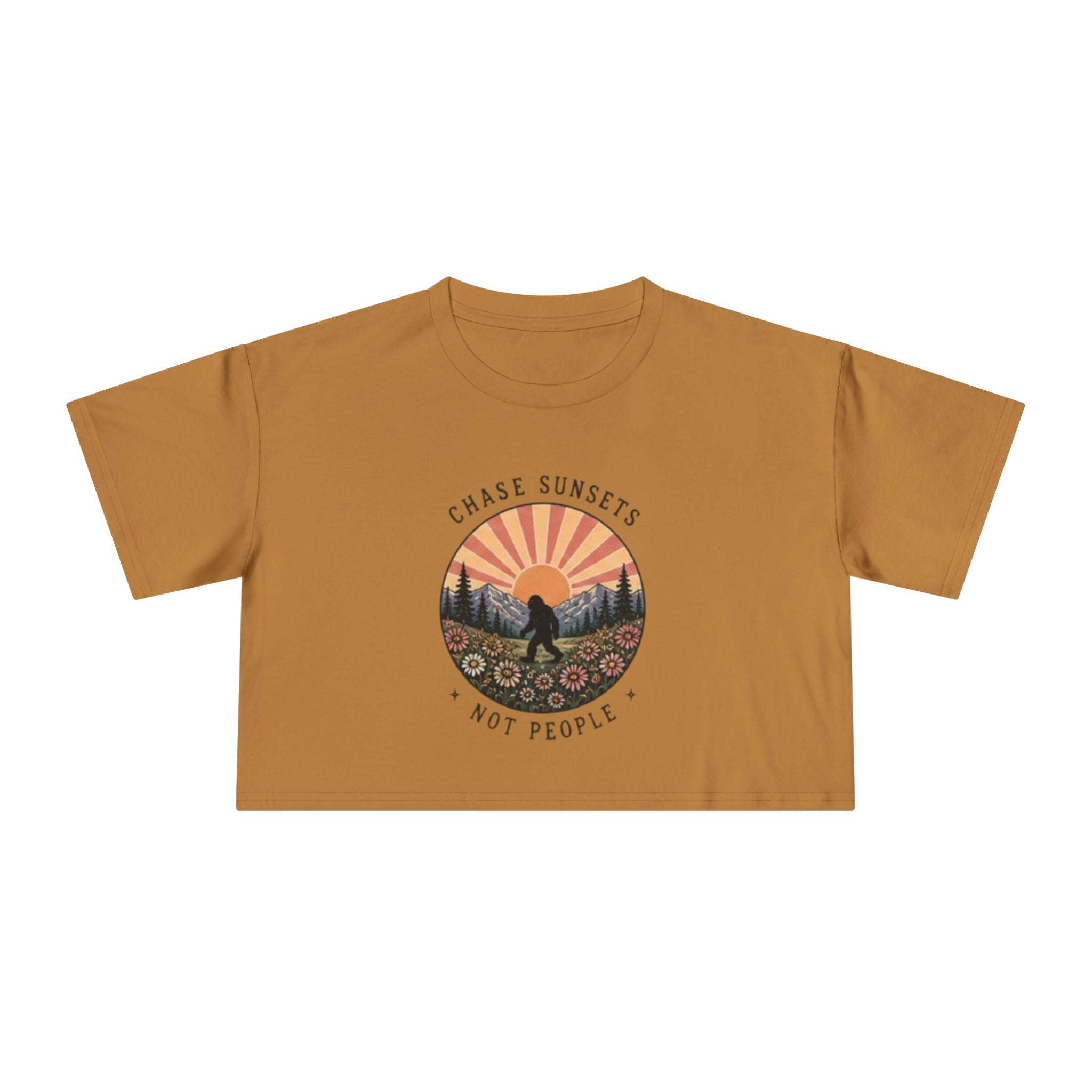 Crop Tee | "Chase Sunsets Not People" Retro Sunset Graphic