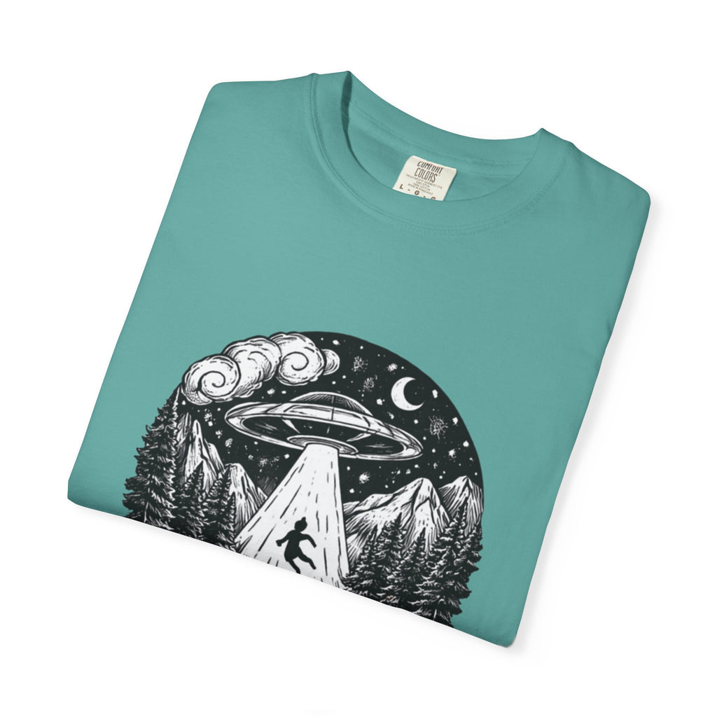 Alien Abduction Forest T-Shirt | Retro UFO Nature Graphic Tee