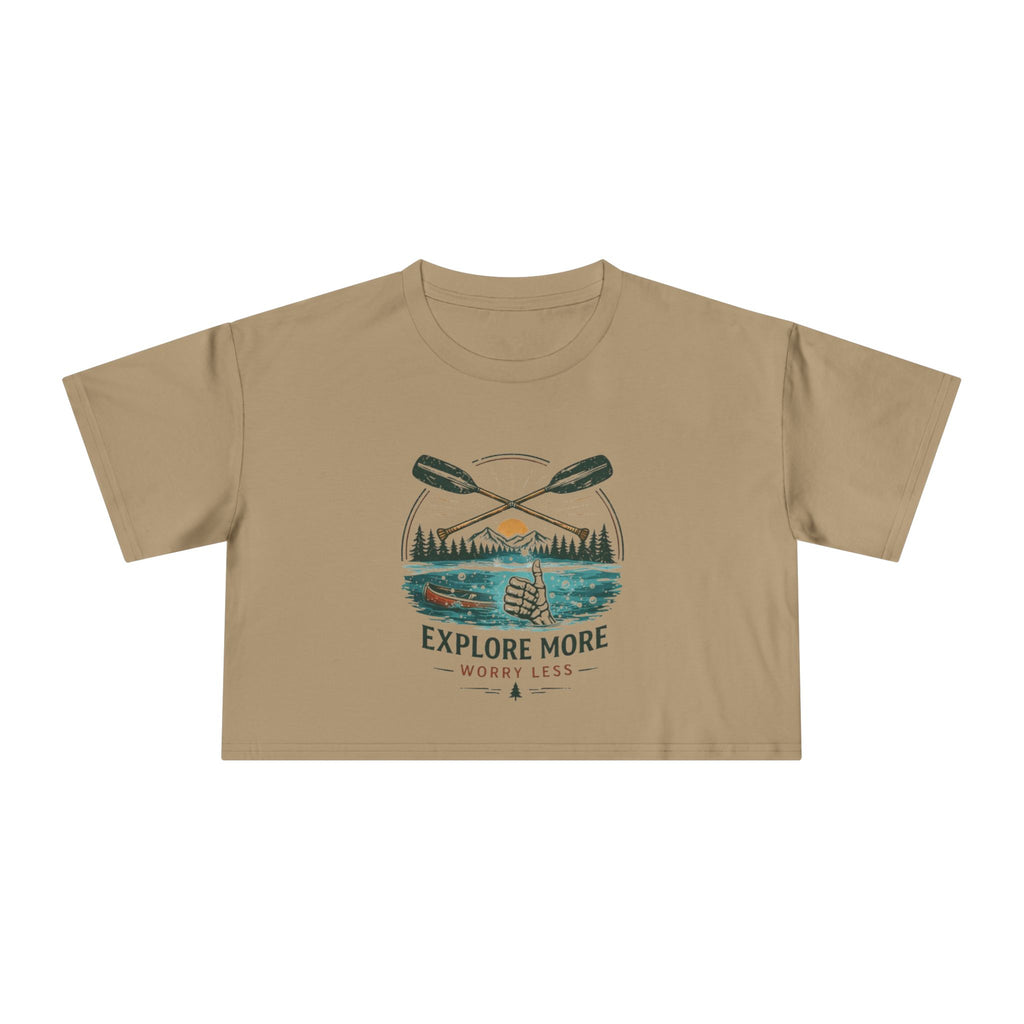 Crop Tee | Explore More "Worry Less" Outdoor Adventure Graphic