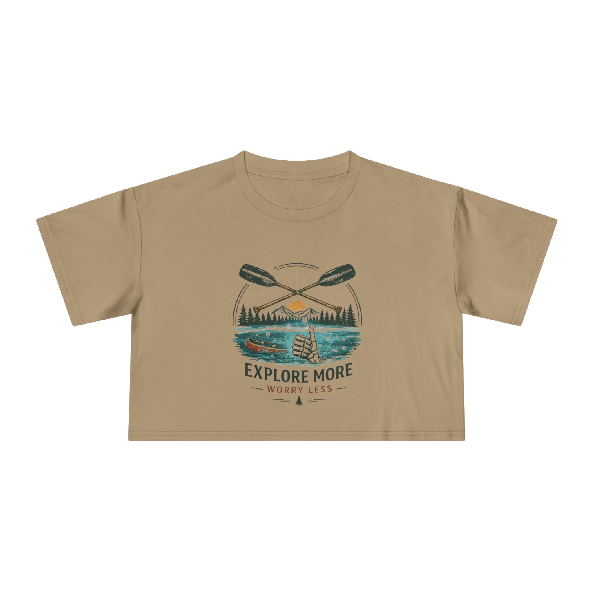 Crop Tee | Explore More "Worry Less" Outdoor Adventure Graphic