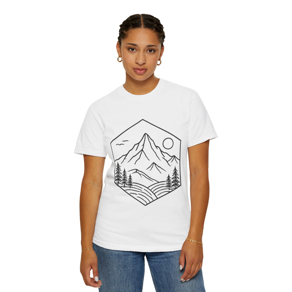 Mountain Landscape T-Shirt | Minimal Line Art Outdoors Tee