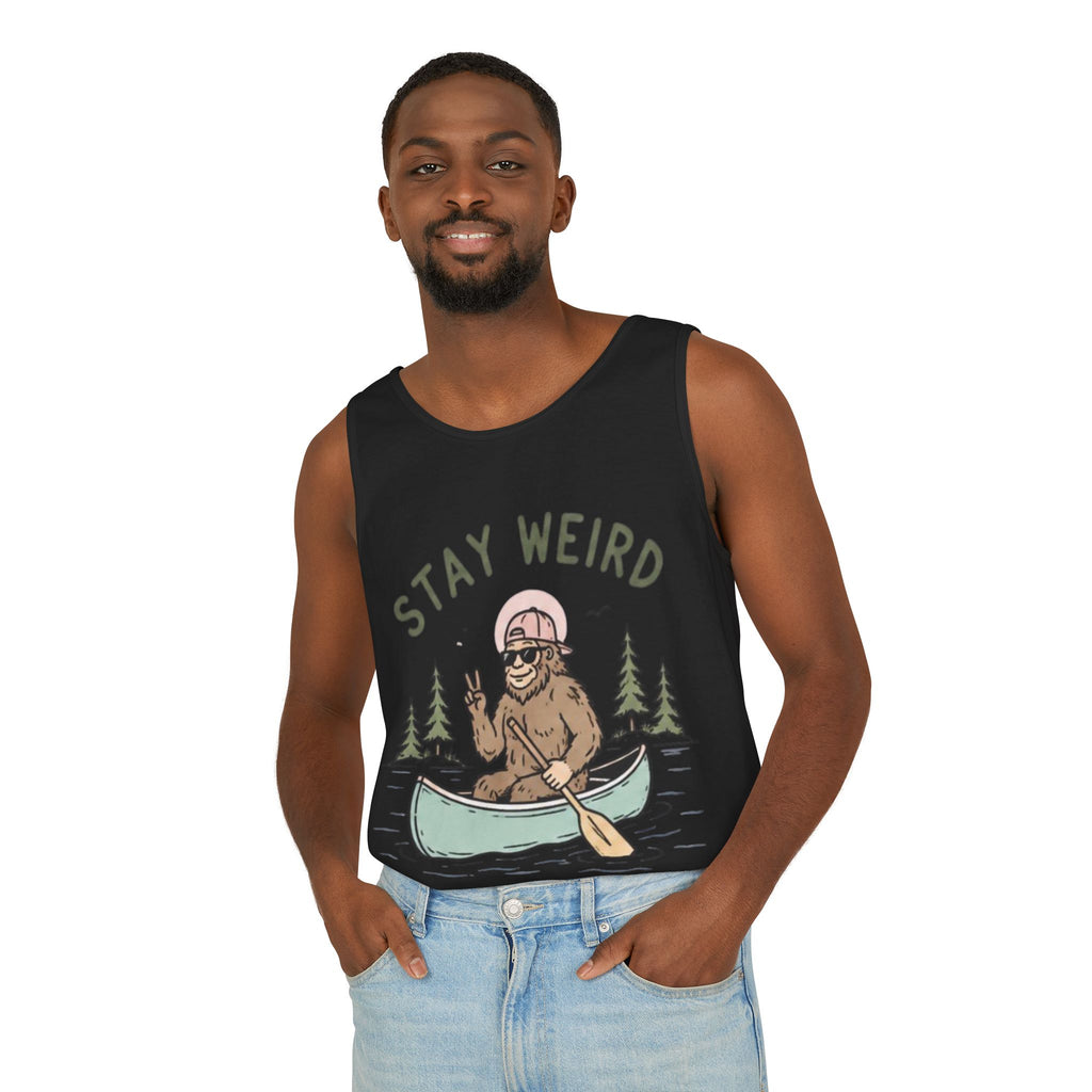 Stay Weird Bigfoot Tank Top | Funny Sasquatch Canoe Graphic Tank