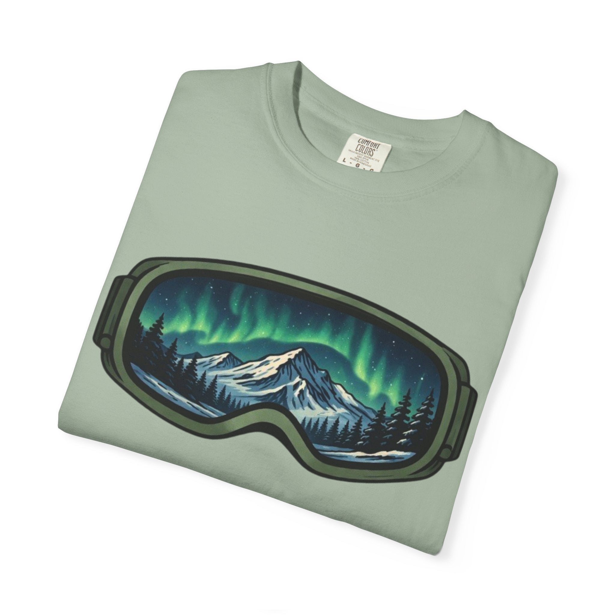 Aurora Ski Goggle T-Shirt | Mountain Night Northern Lights Graphic Tee