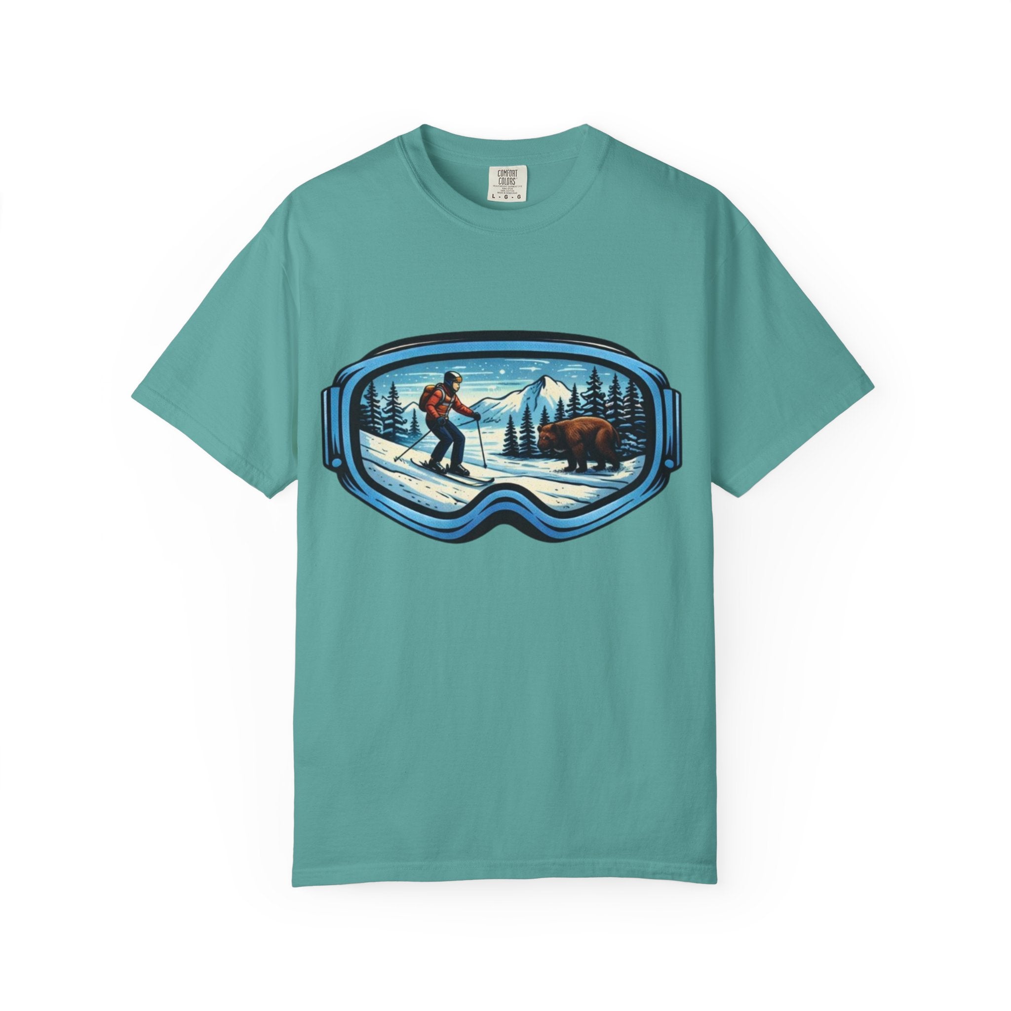 Ski Goggles Scenic T‑Shirt | Skier and Bear Mountain Winter Graphic Tee