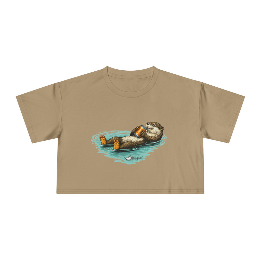 Otter Float Crop Tee | Cute Relaxing Sea Otter Graphic Womens Crop Top