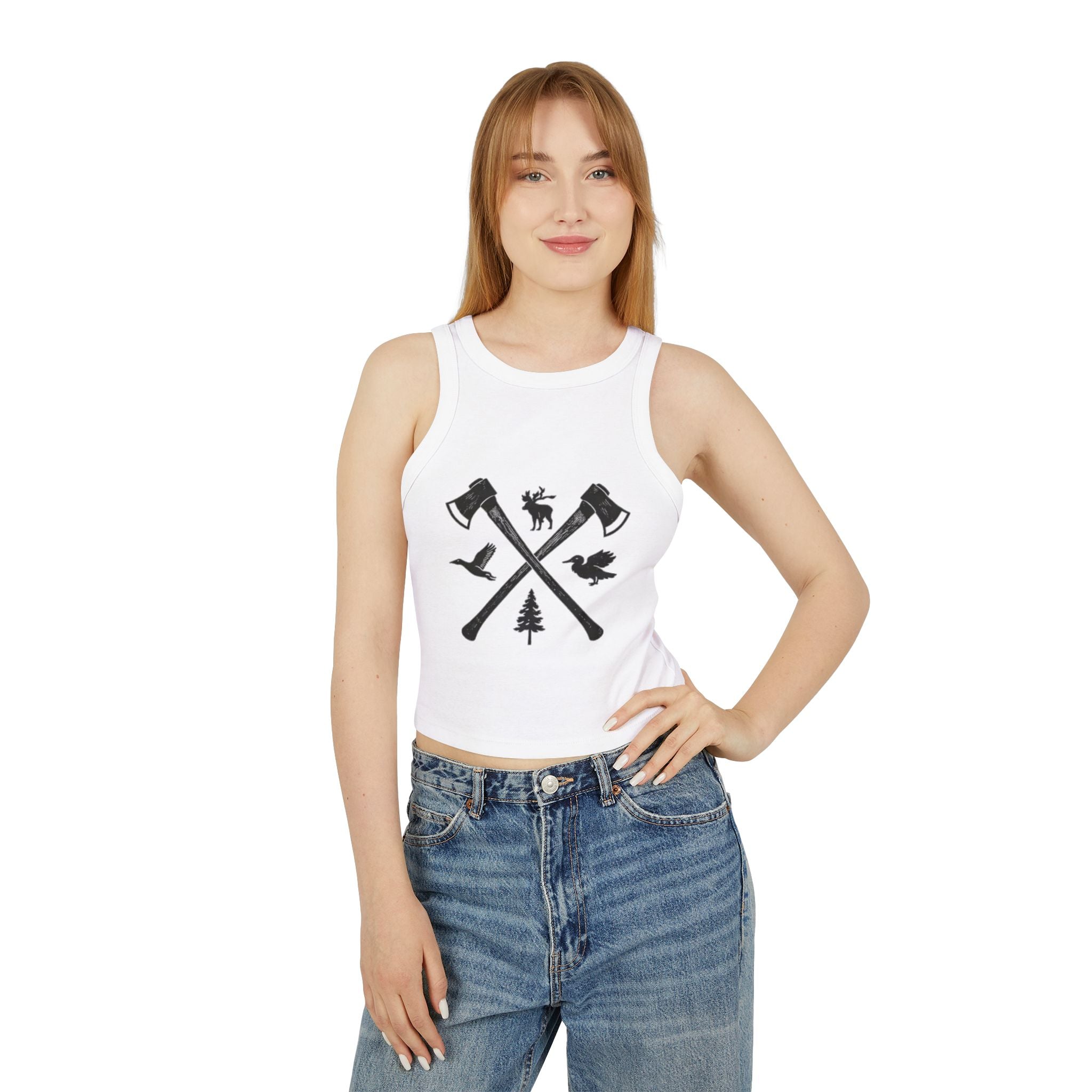 Womens Outdoor Axes Tank Top | Woodland Moose, Raven & Pine Graphic