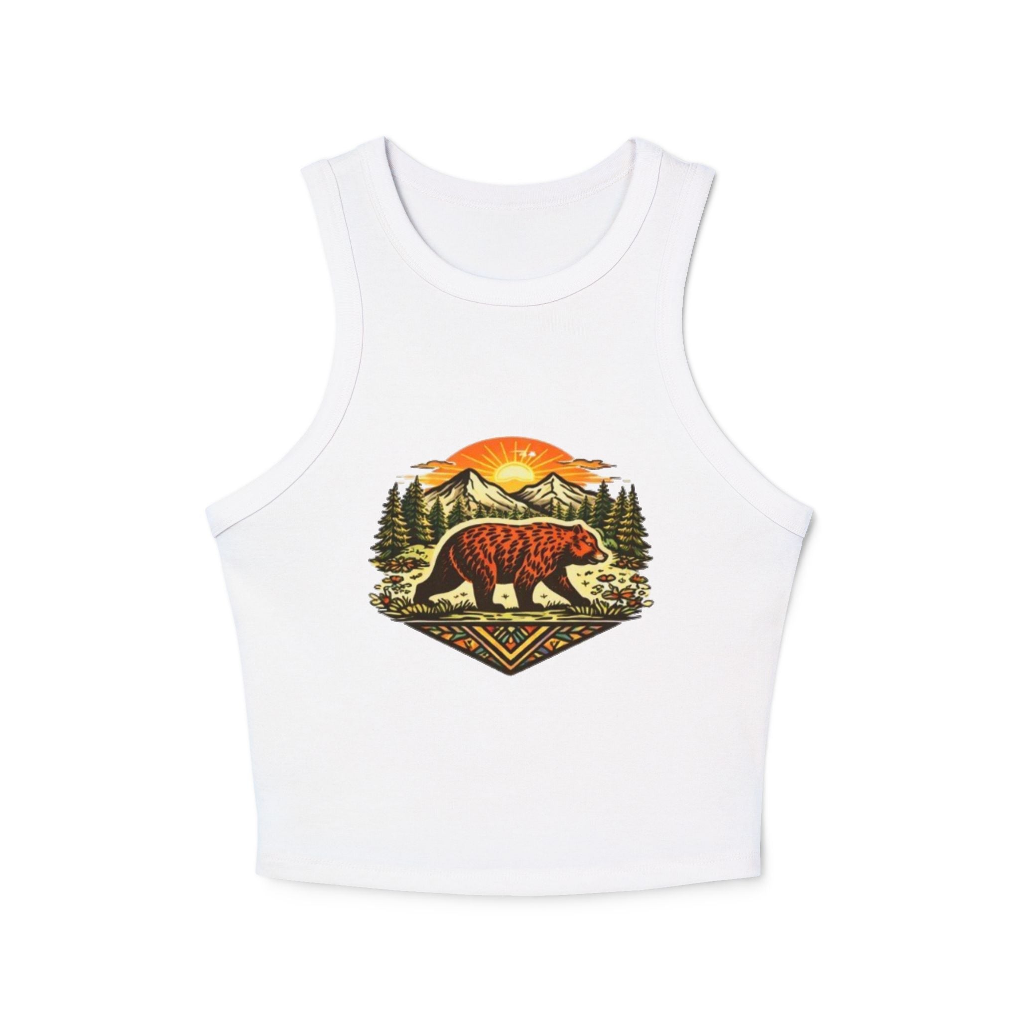 Bear Sunrise Racer Tank Top | Womens Graphic Nature Crop Tank