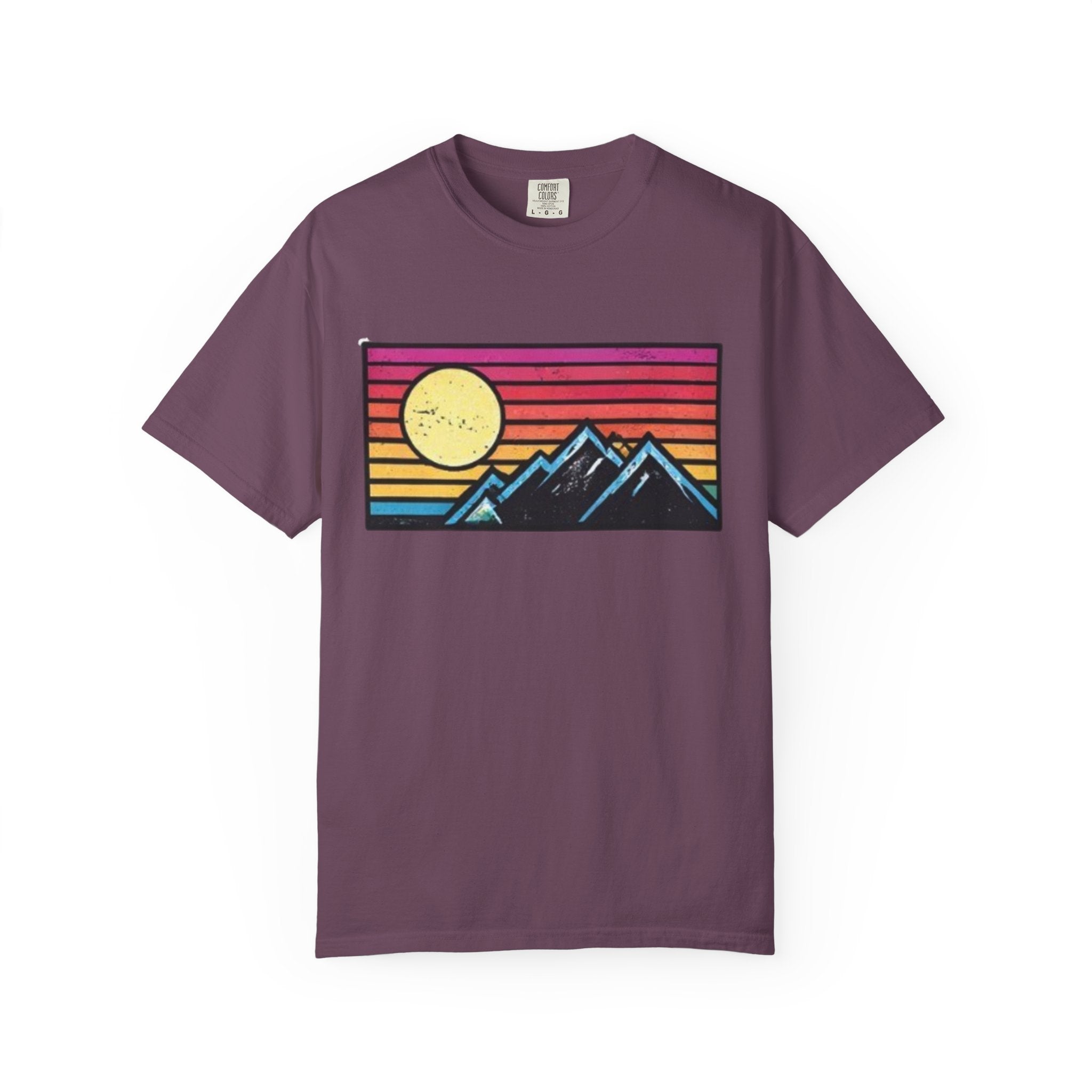 Retro Sunset Mountains T-Shirt | Vintage Striped Landscape