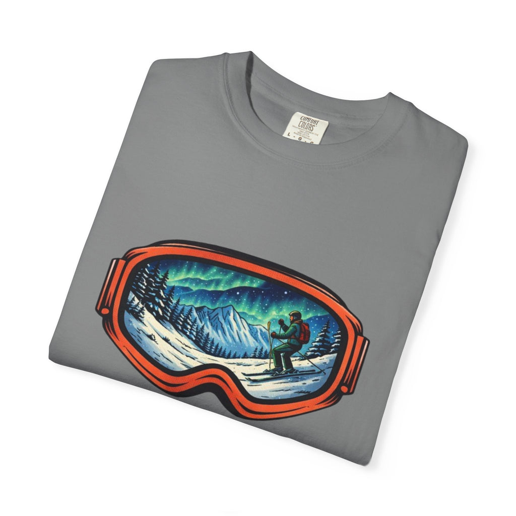 Northern Lights Ski Goggles T-Shirt | Aurora Skiing Landscape Design