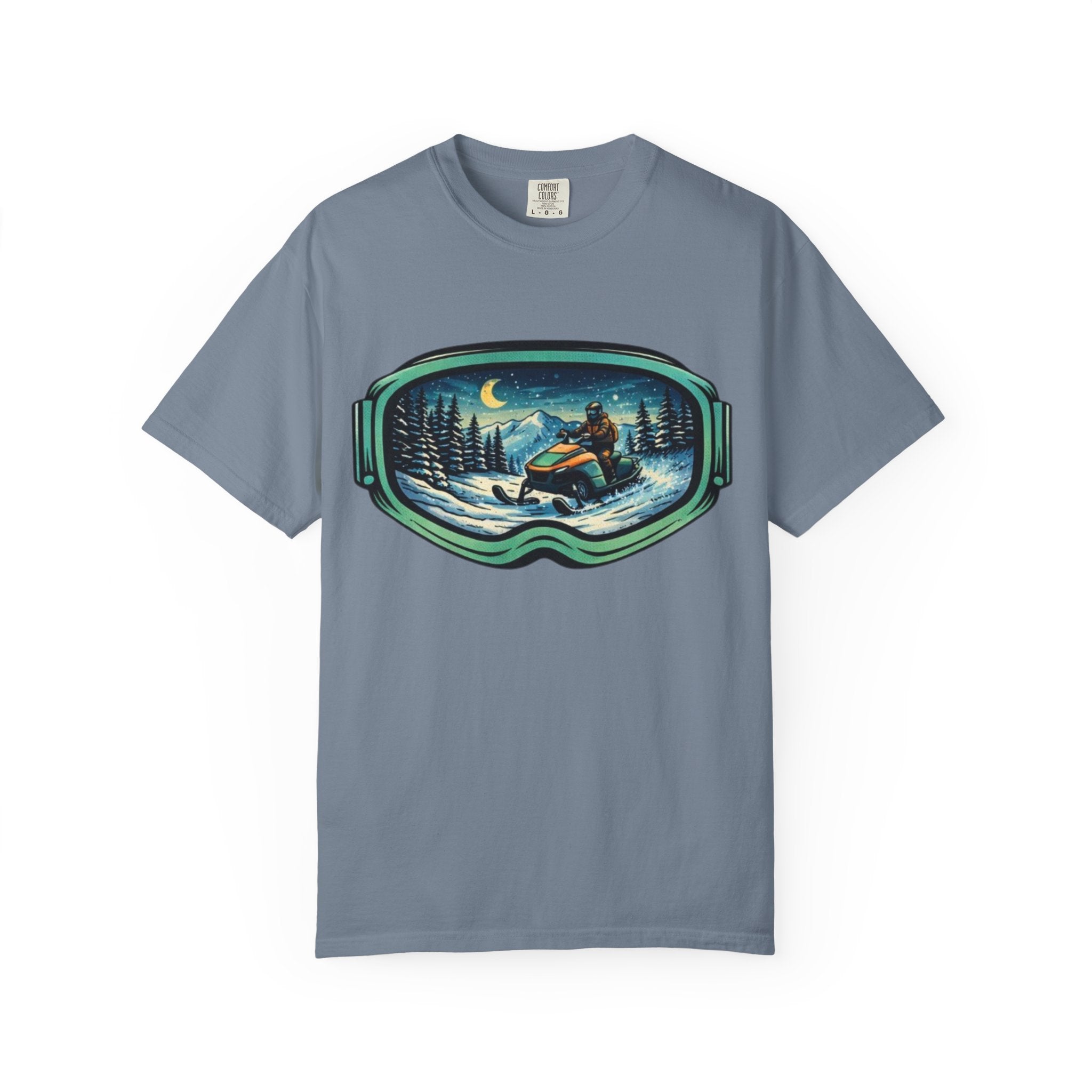 Snowmobile Goggles Graphic T-Shirt | Night Ride Winter Scene