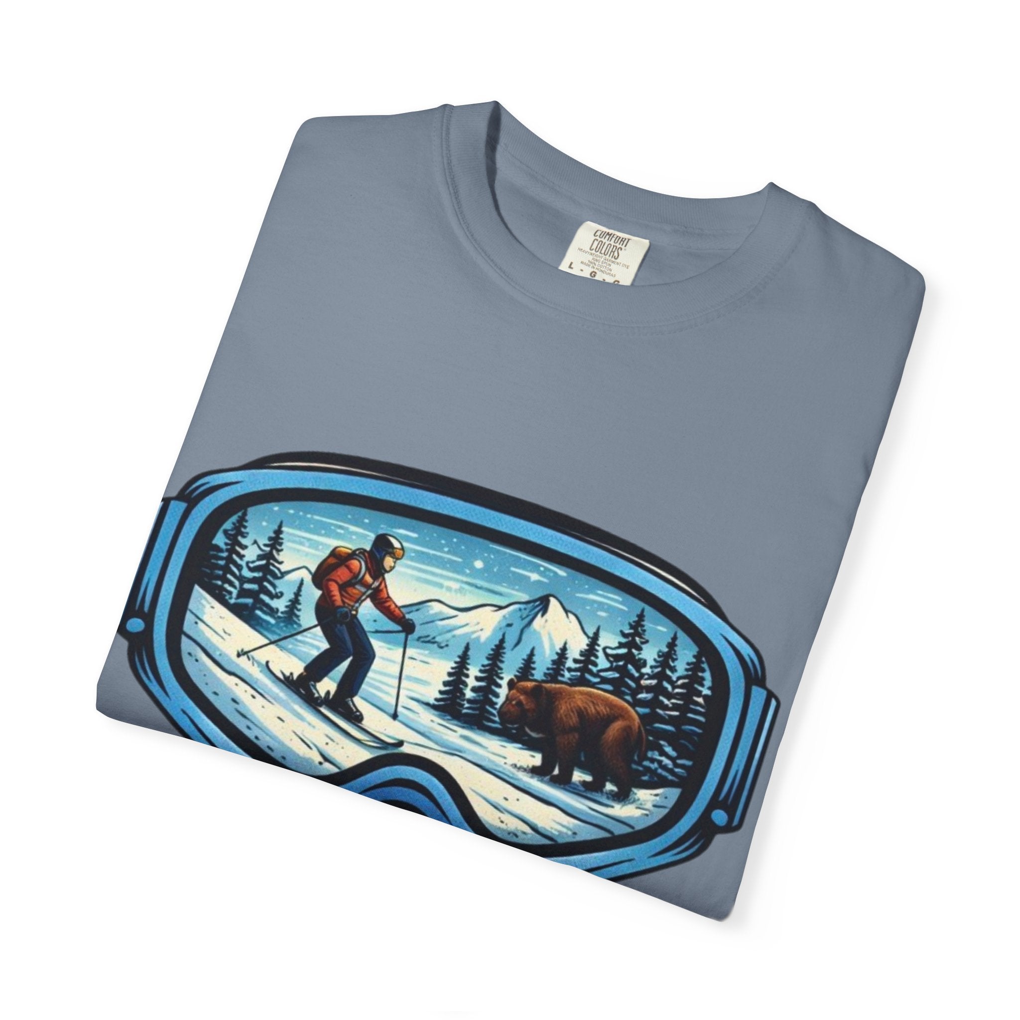 Ski Goggles Scenic T‑Shirt | Skier and Bear Mountain Winter Graphic Tee