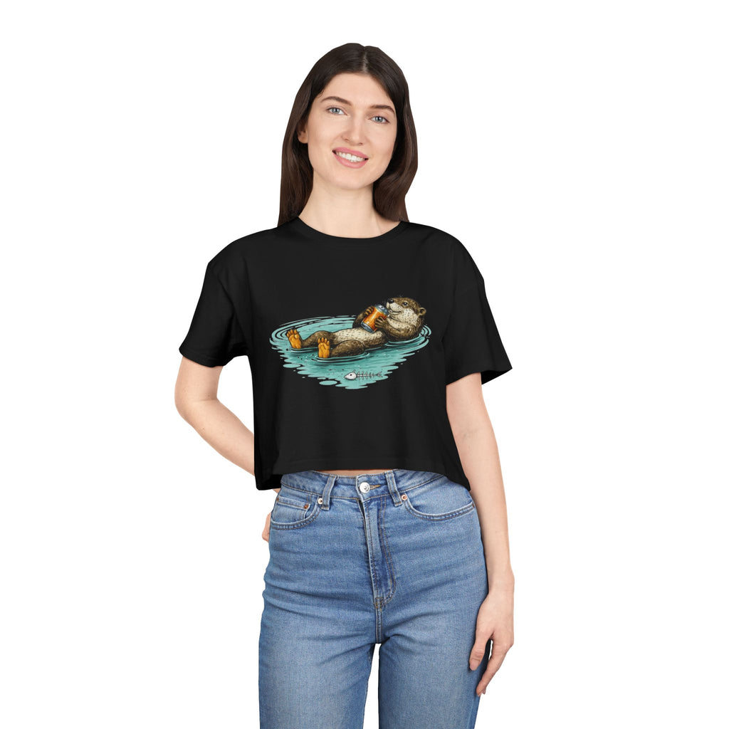 Otter Float Crop Tee | Cute Relaxing Sea Otter Graphic Womens Crop Top