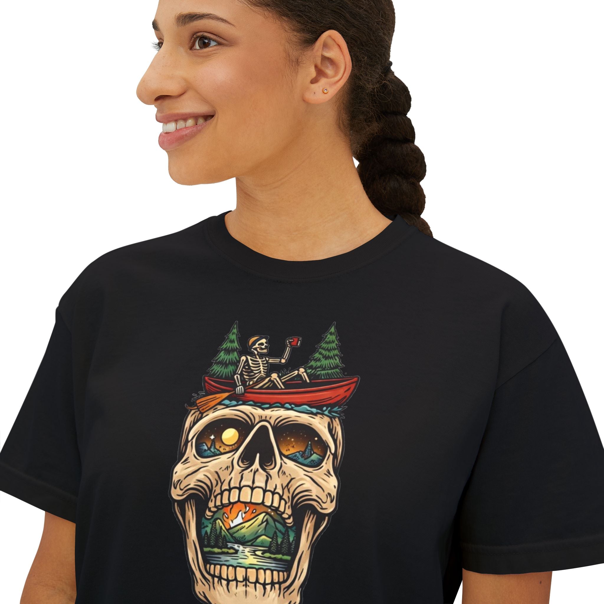Skull Canoe Graphic Tee | Adventure Outdoors Women's Boxy T-Shirt