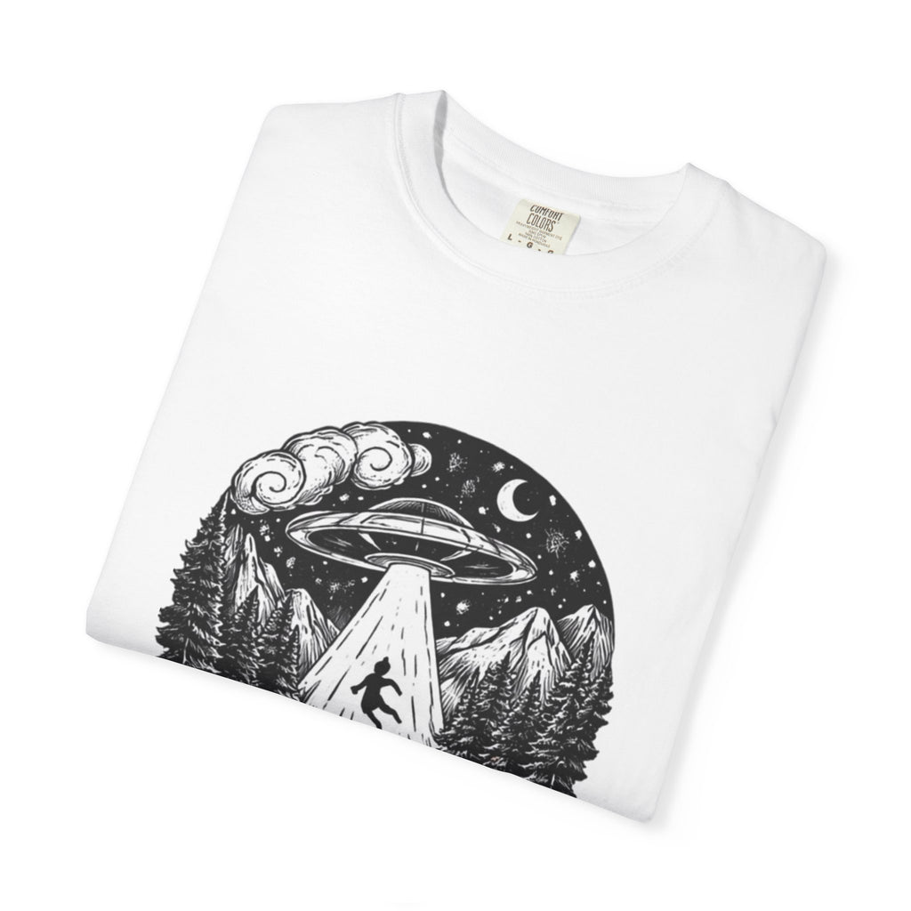 Alien Abduction Forest T-Shirt | Retro UFO Nature Graphic Tee