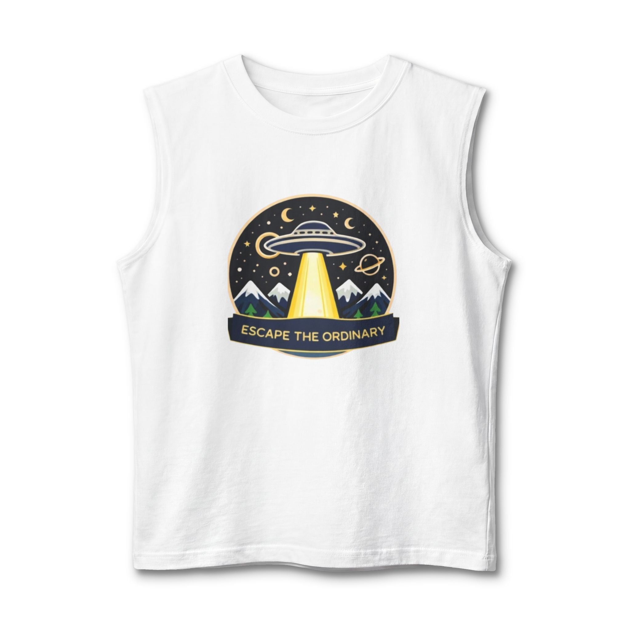 Escape the Ordinary UFO Tank Top | Adventure Graphic Muscle Tee