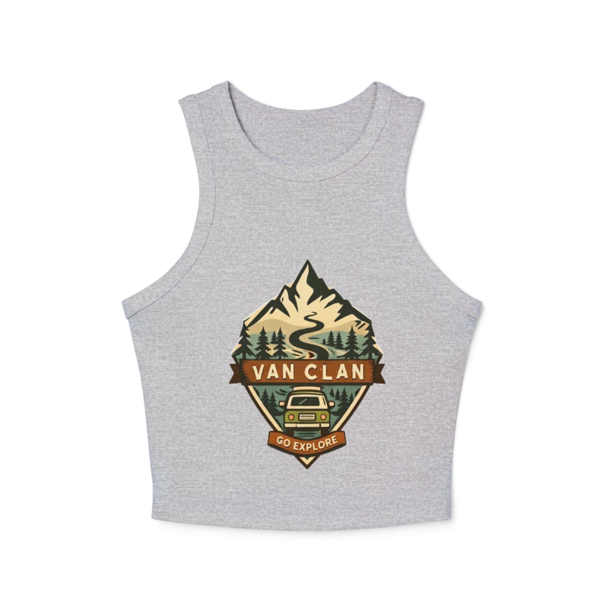 Van Clan "Go Explore" Women's Racer Tank | Adventure Van Graphic Crop Top