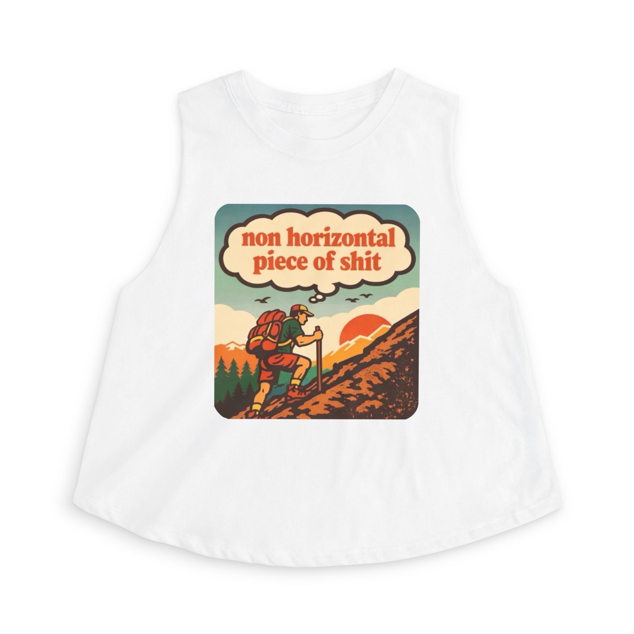 Hiking Graphic Crop Top | "non horizontal piece of shit" Retro Adventure Tank