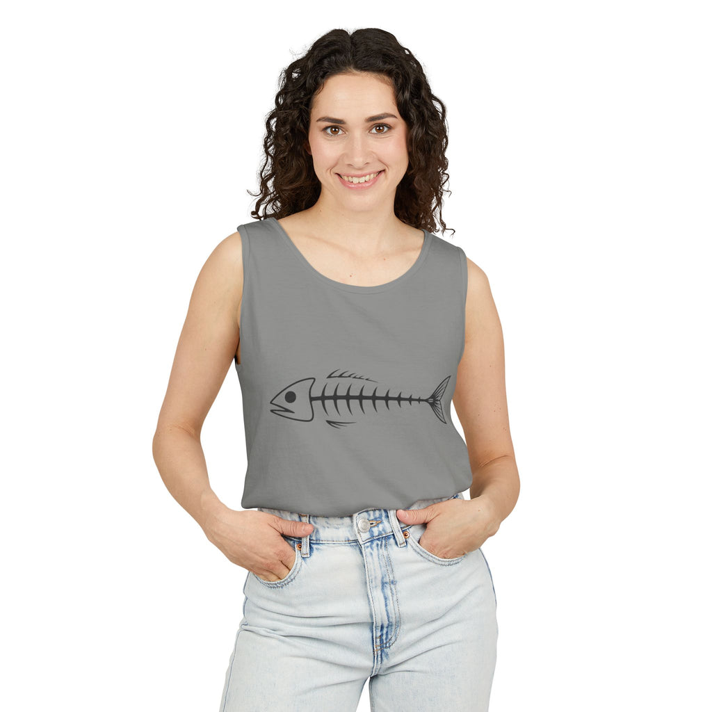 Fish Skeleton Tank Top | Minimalist Fishing Graphic Sleeveless Tee