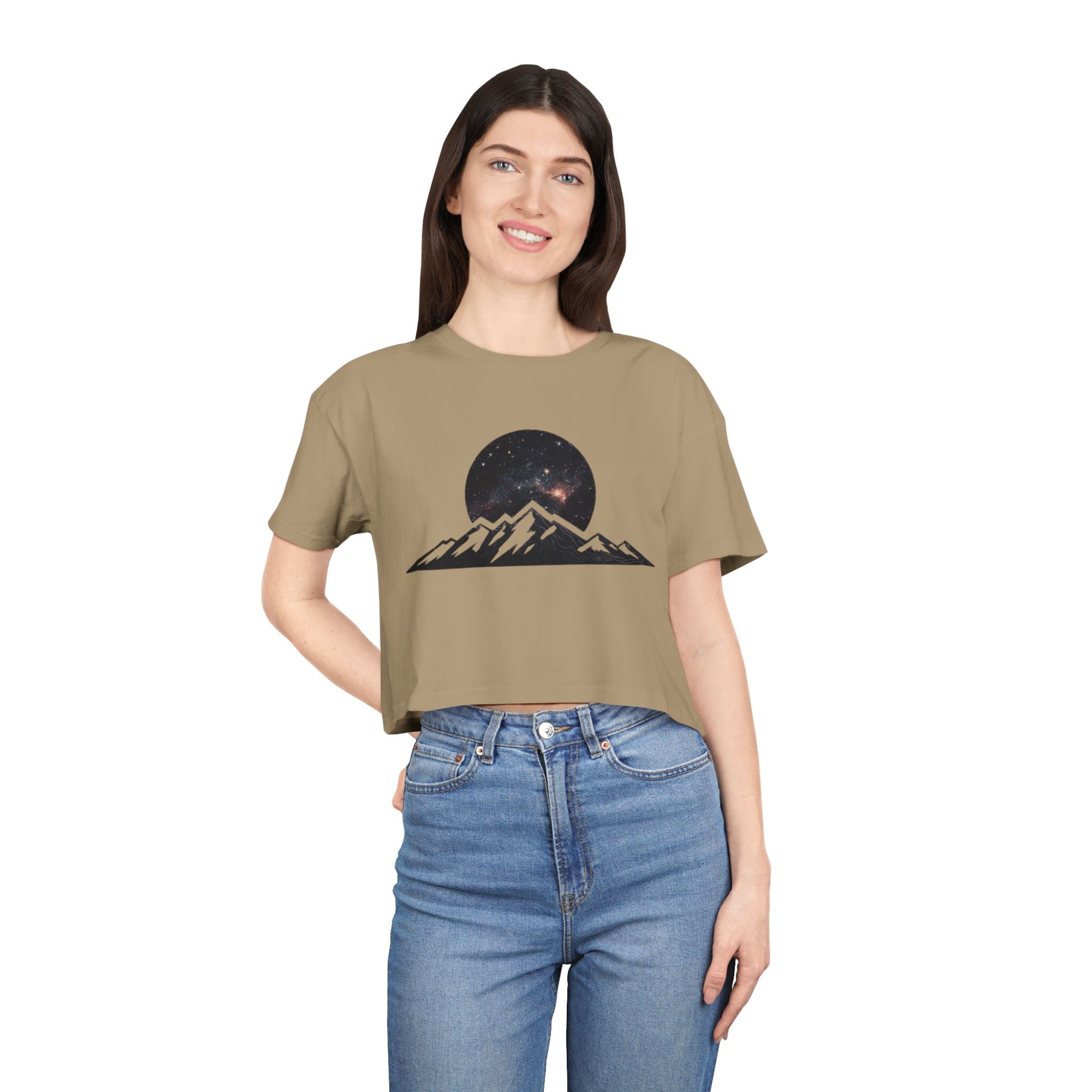 Crop Tee | Night Sky Mountain Graphic