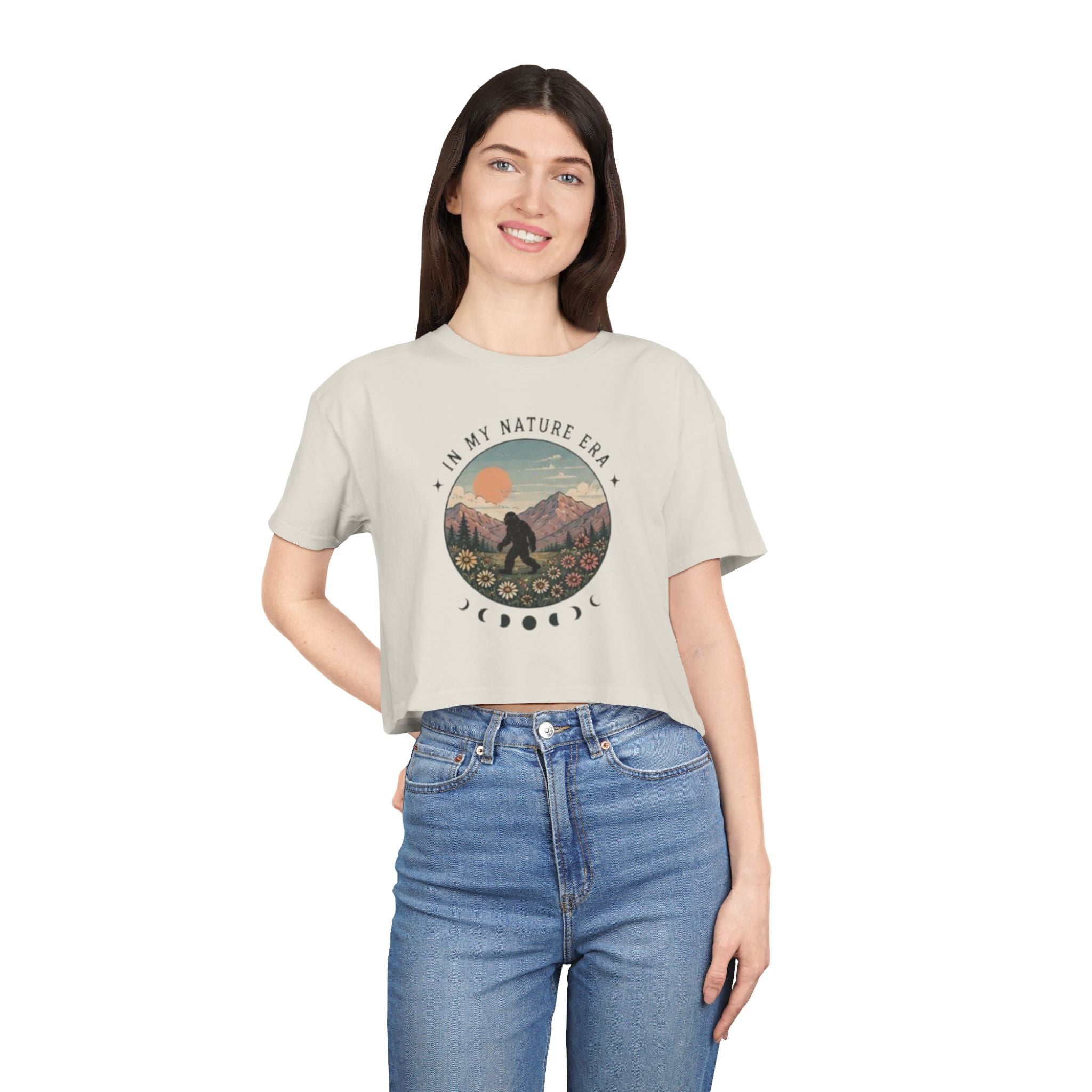 Nature Era Crop Tee | "I Am My Nature Era" Mountain & Sun Graphic