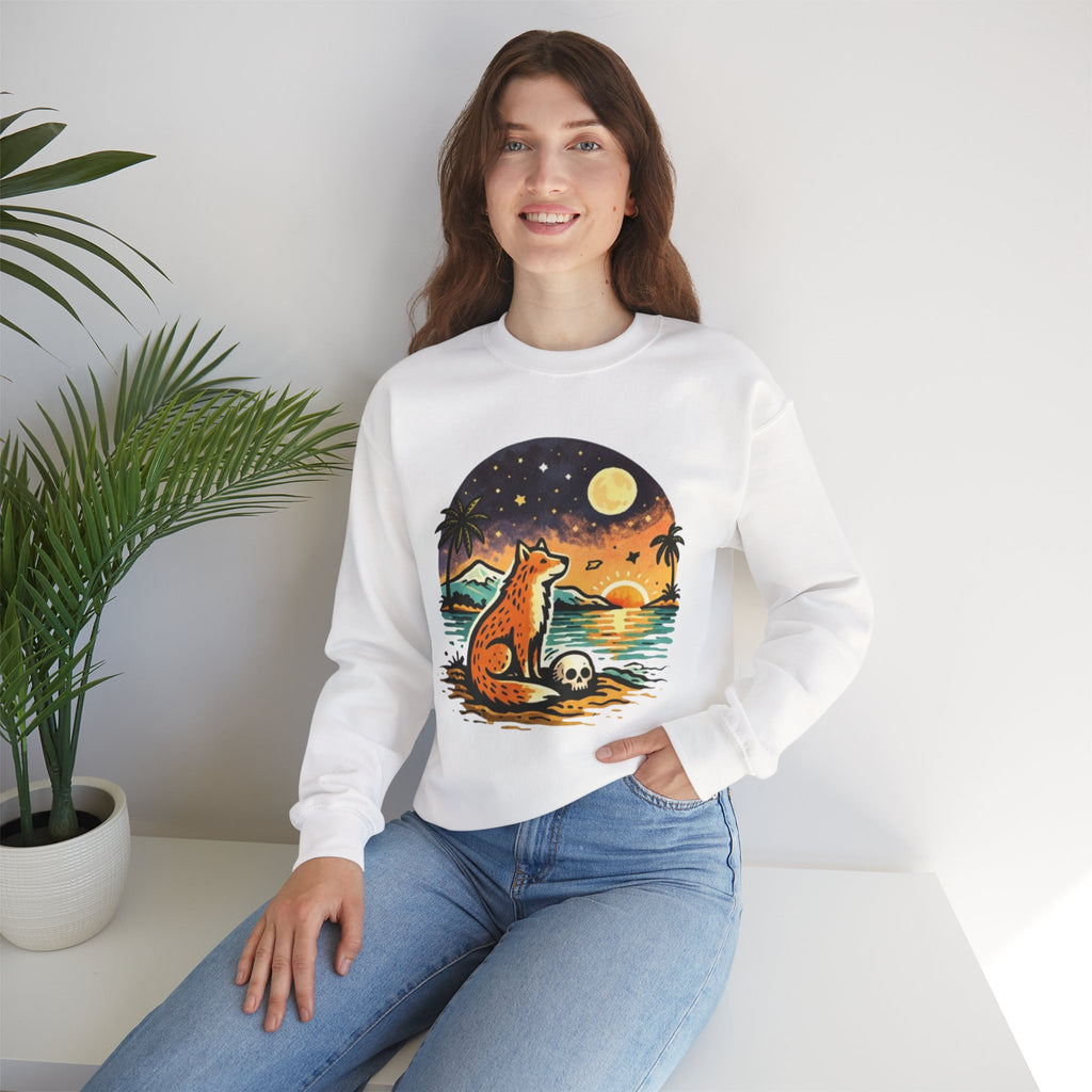 Crewneck Sweatshirt | Sunset Fox Beach Scene Graphic