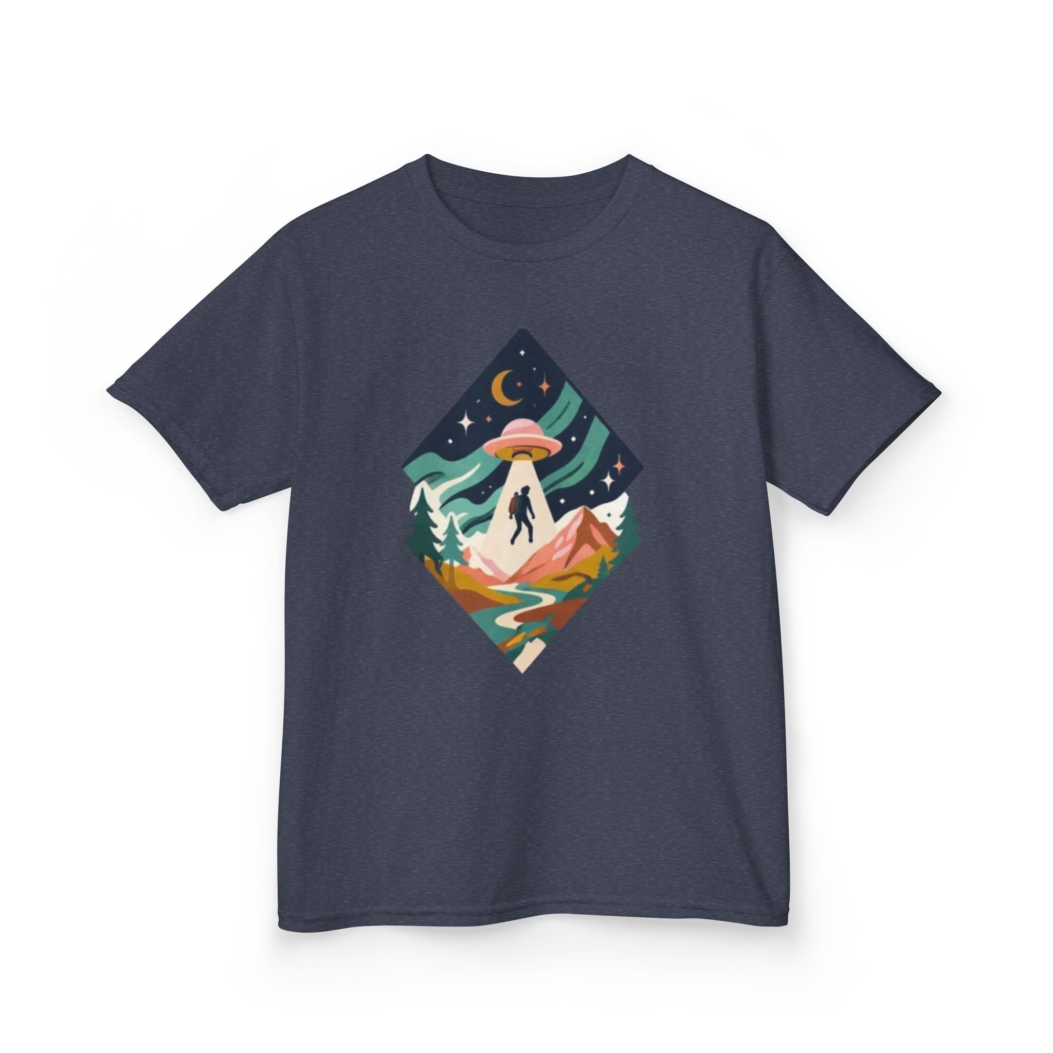 Kids Tee | Colorful UFO Abduction Mountain Scene