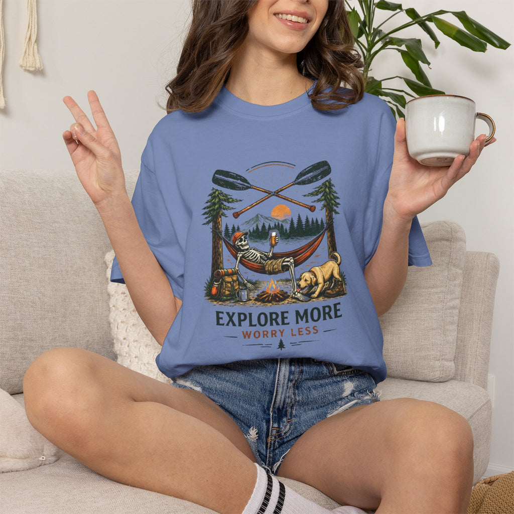 Explore More Worry Less T-Shirt | Outdoor Camping Adventure Graphic Tee
