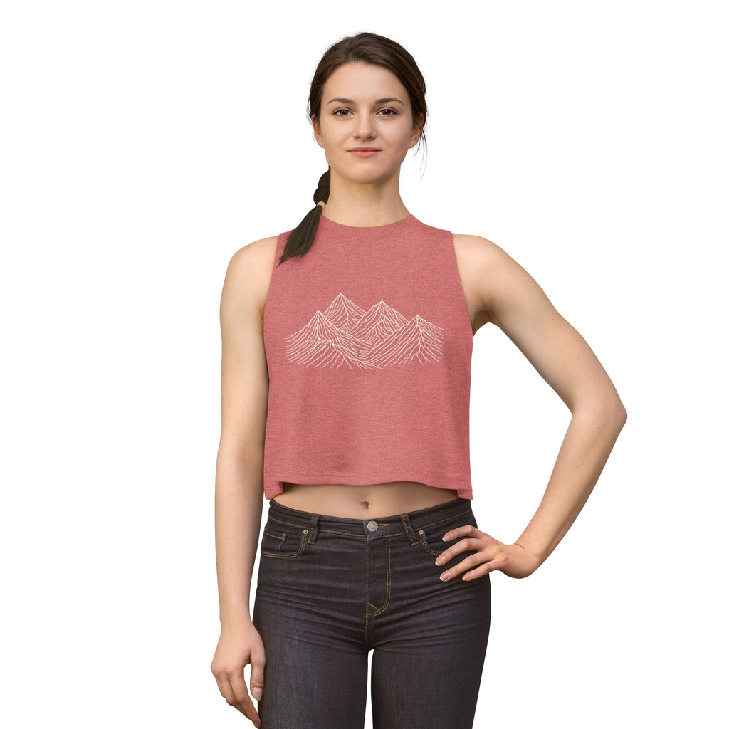 Mountain Line Art Crop Top | Women's Scenic Graphic Tank for Outdoor Lovers