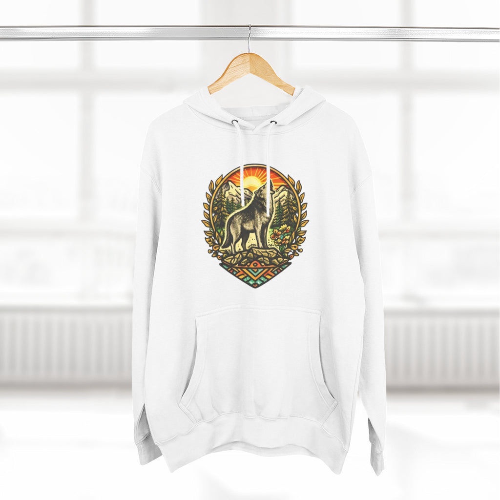Wolf Sunset Hoodie | Vintage Forest Nature Graphic Fleece Hoodie