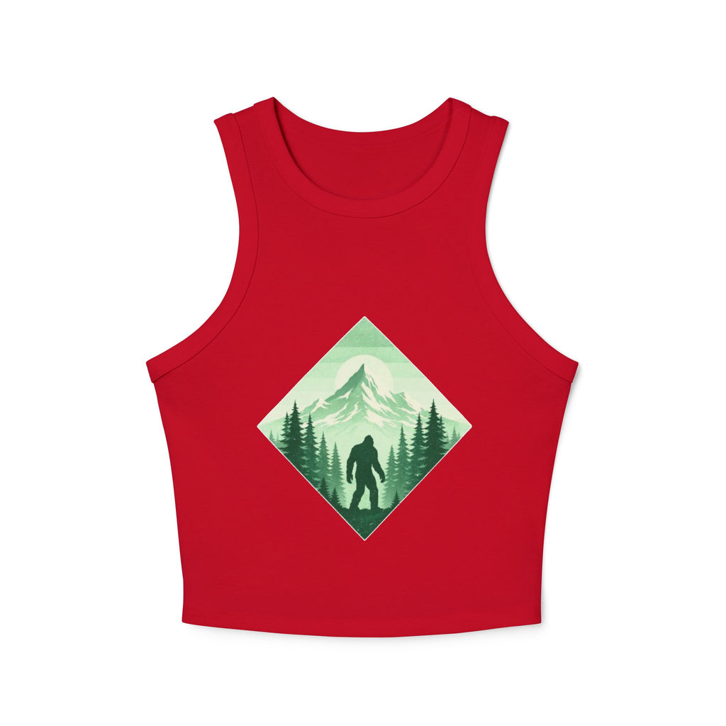 Womens Racer Tank Top | Green Mountain Bigfoot Nature Graphic