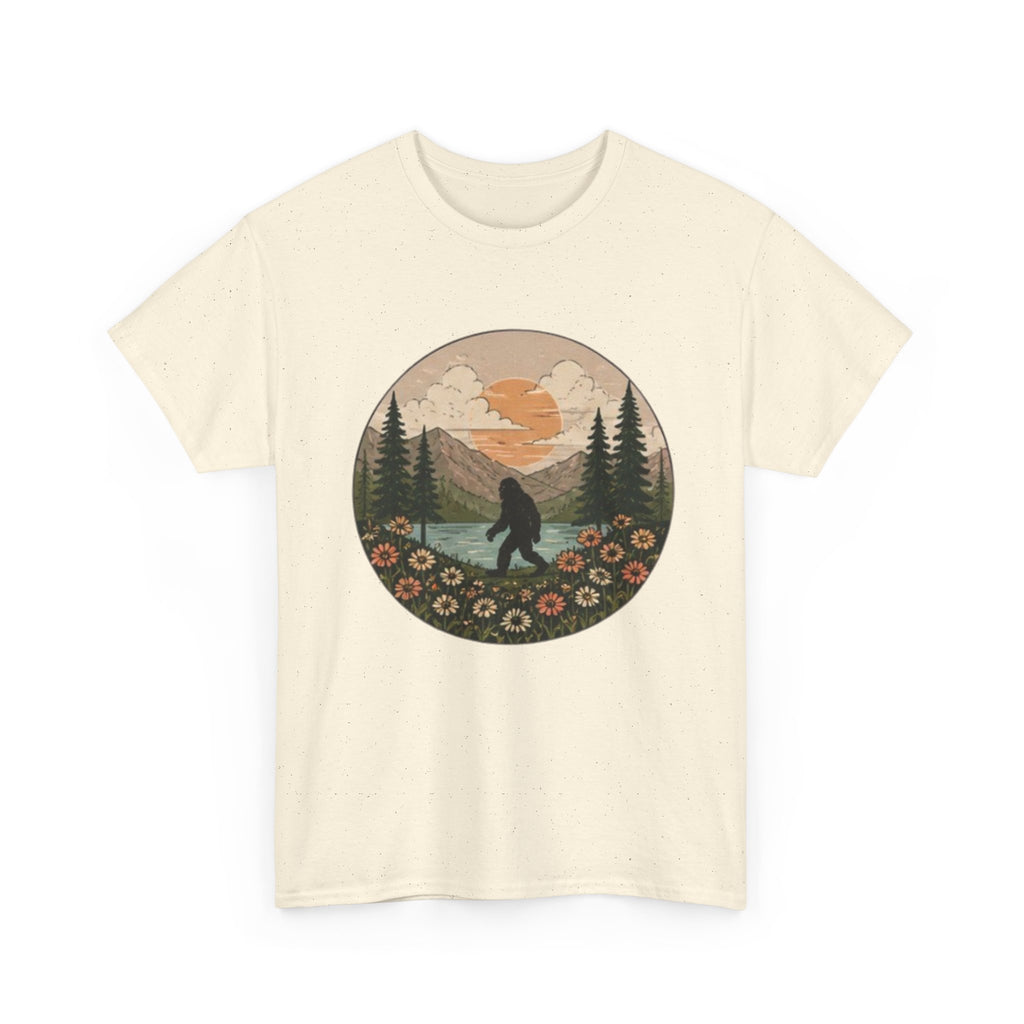 Bigfoot Meadow Retro Tee | Vintage Sasquatch with Flowers