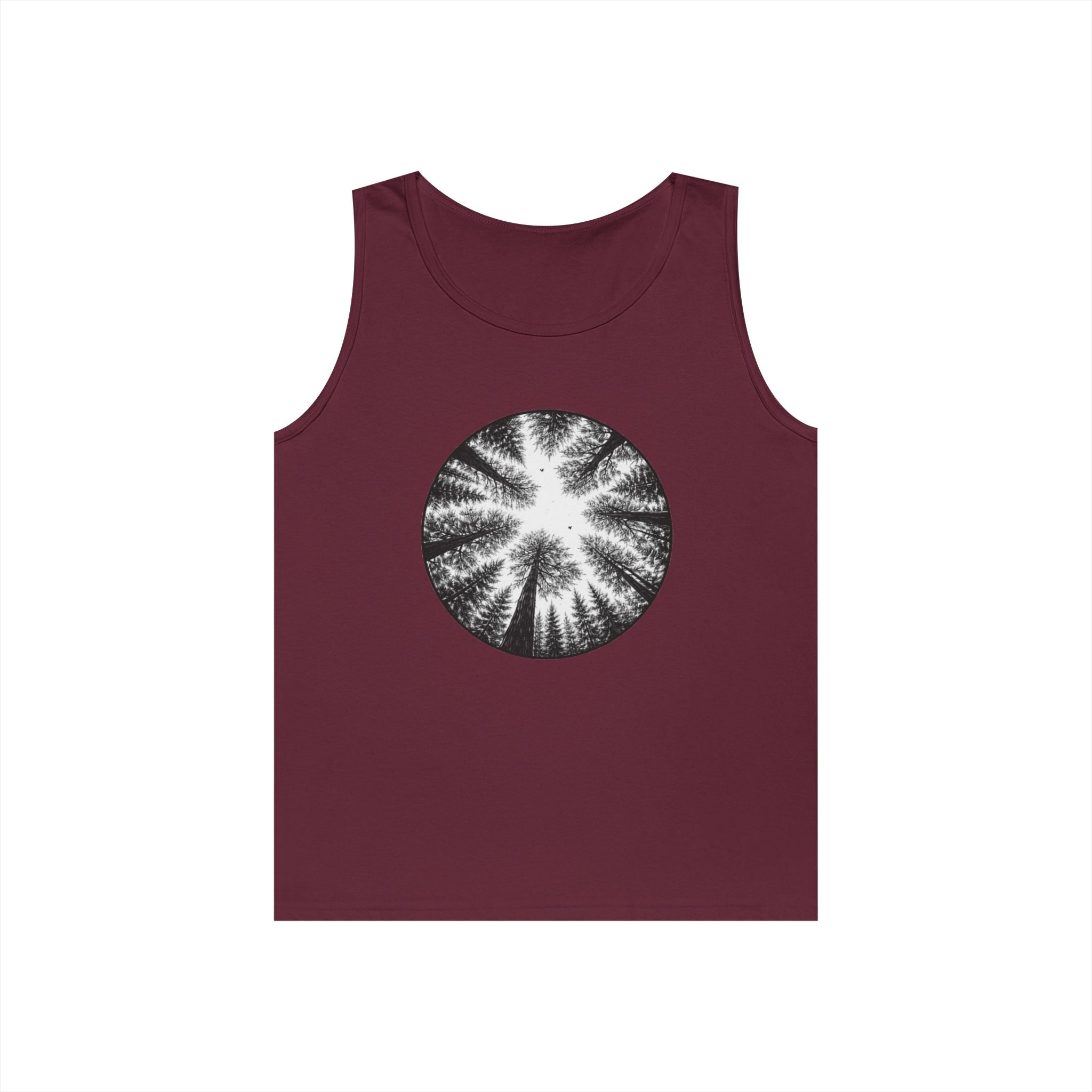 Tree Canopy Circle Tank Top | Forest Silhouette Nature Graphic Tank
