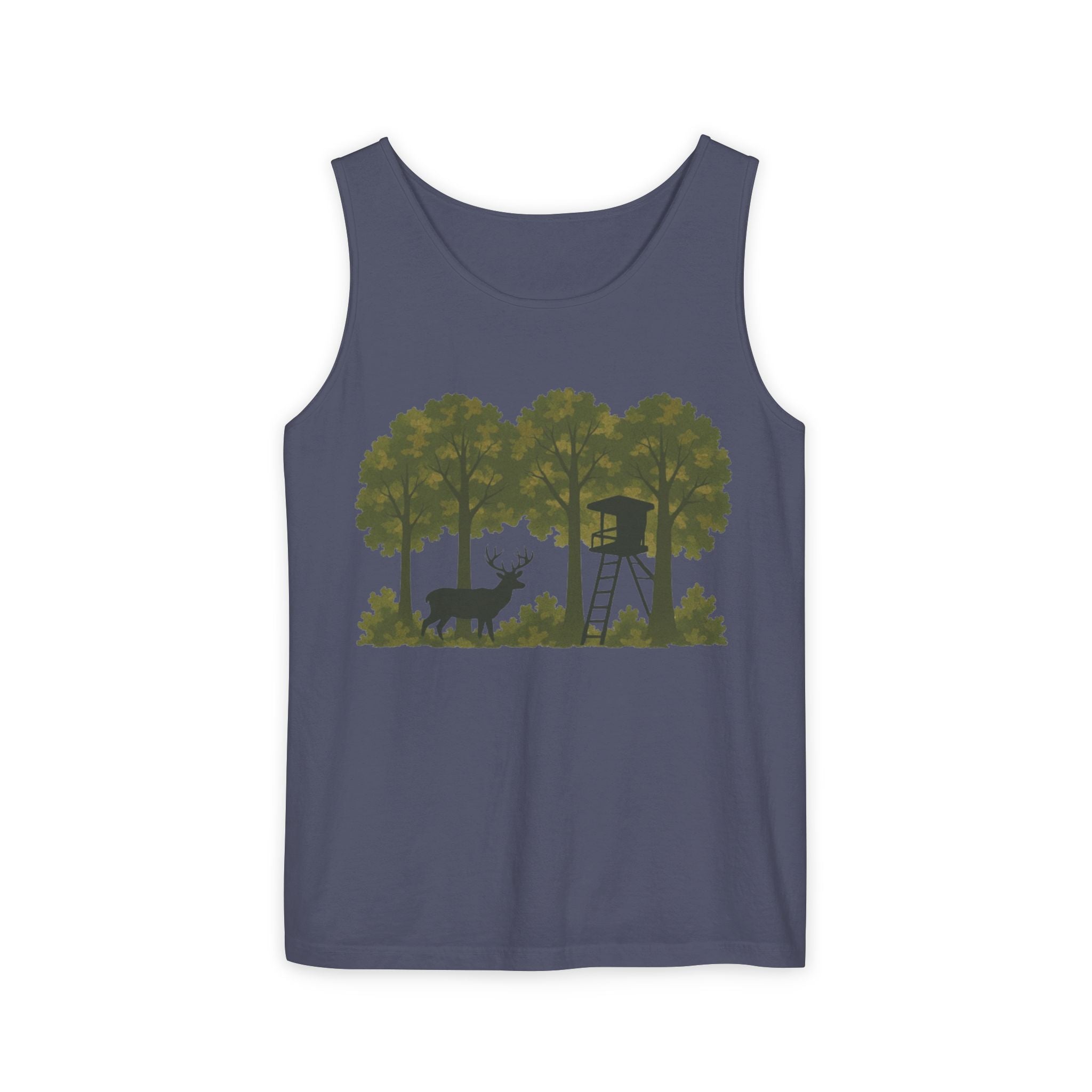 Deer Stand Woodland Tank Top | Hunting Cabin Forest Silhouette