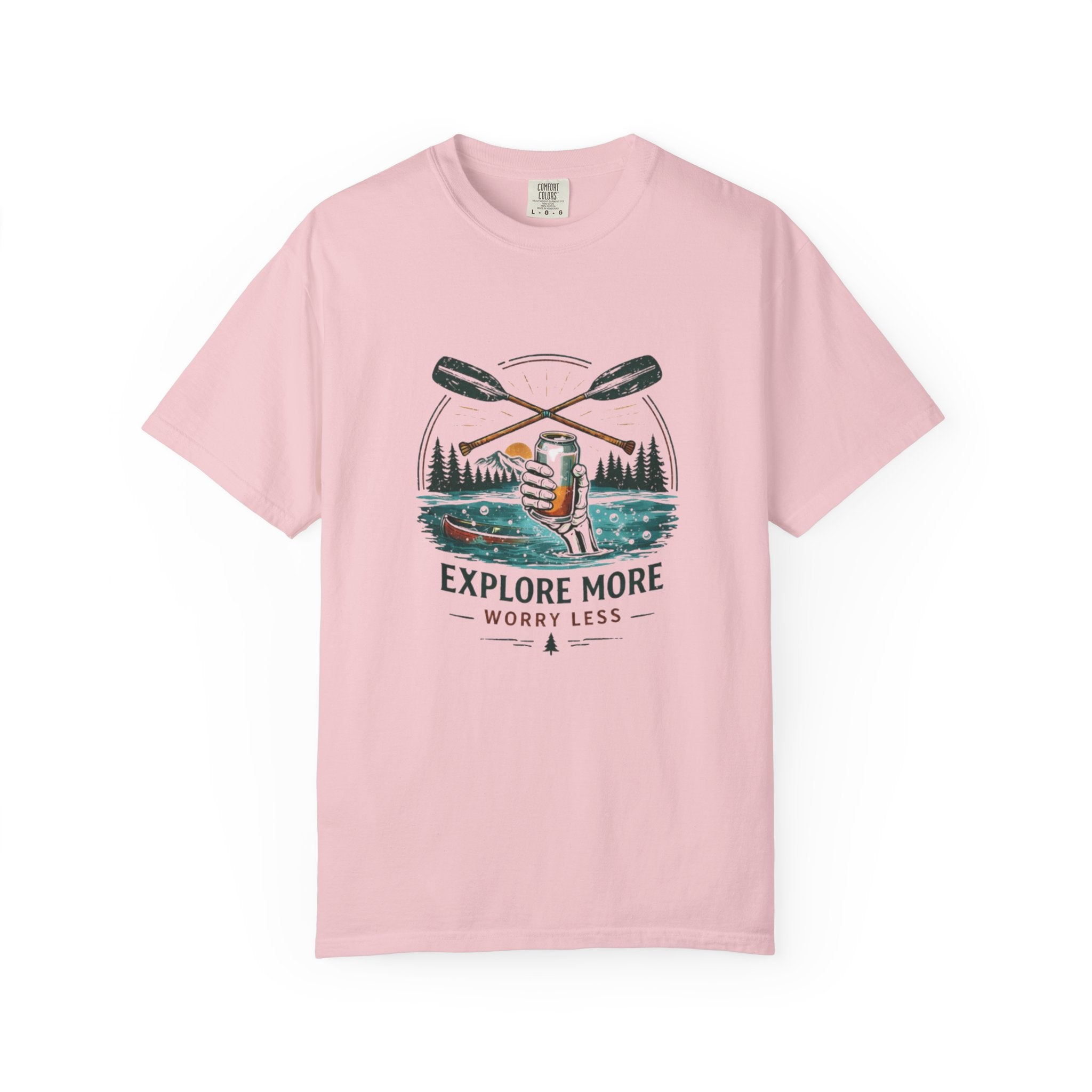 Explore More Worry Less T-Shirt | Outdoor Canoe Camping Adventure Tee