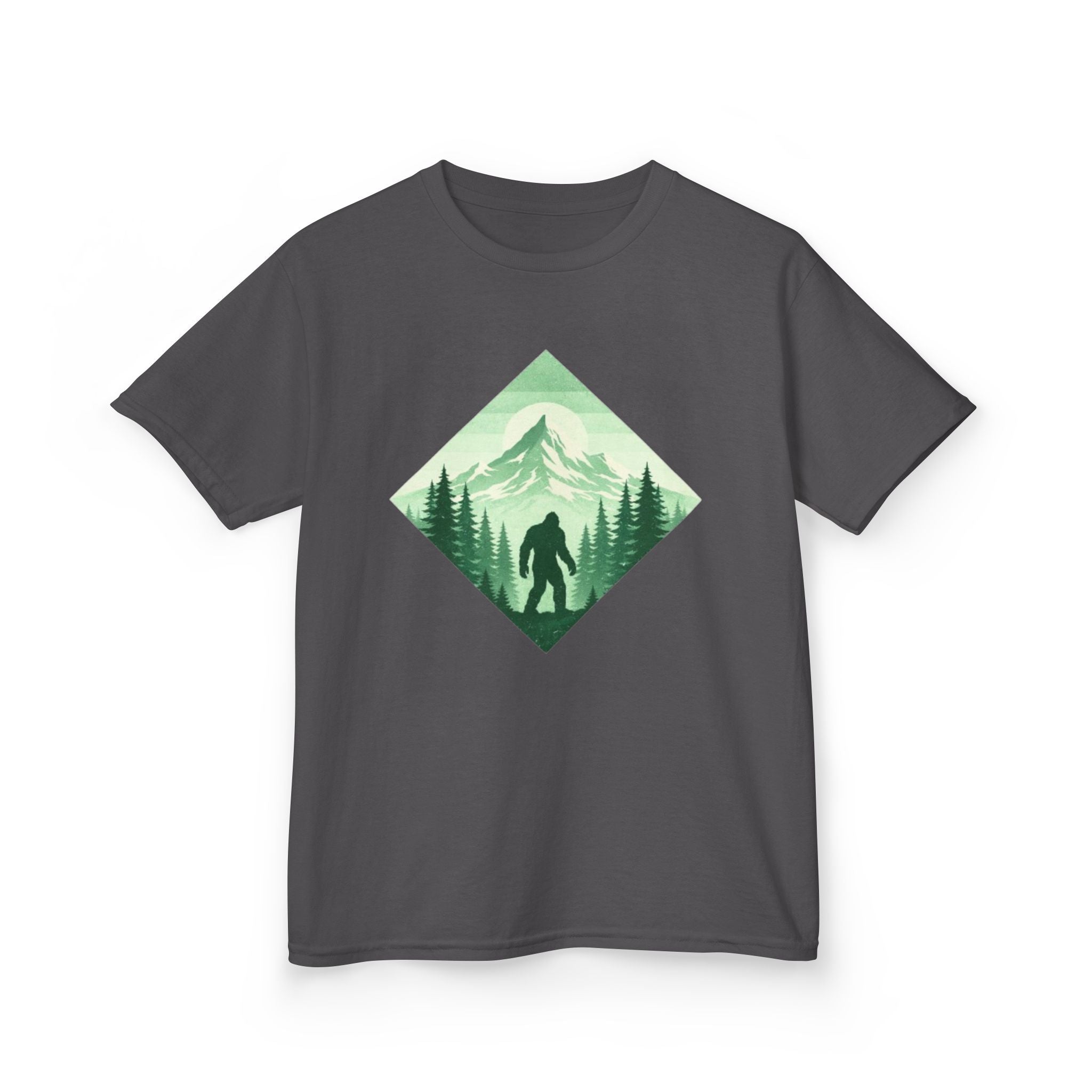 Kids Tee | Green Mountain Bigfoot Silhouette Nature Graphic