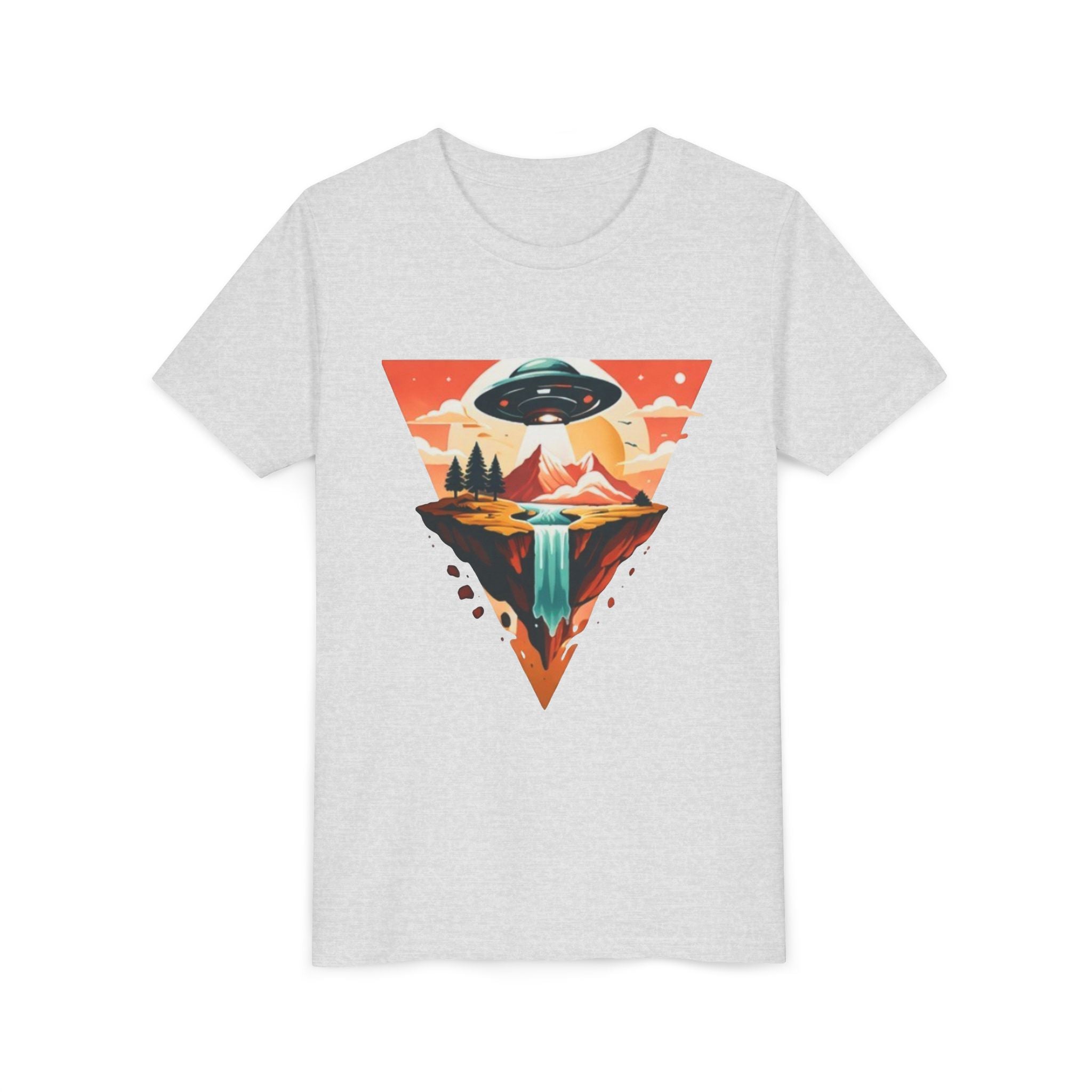 Youth Tee | UFO Mountain Landscape Graphic Tee | Alien Abduction Adventure