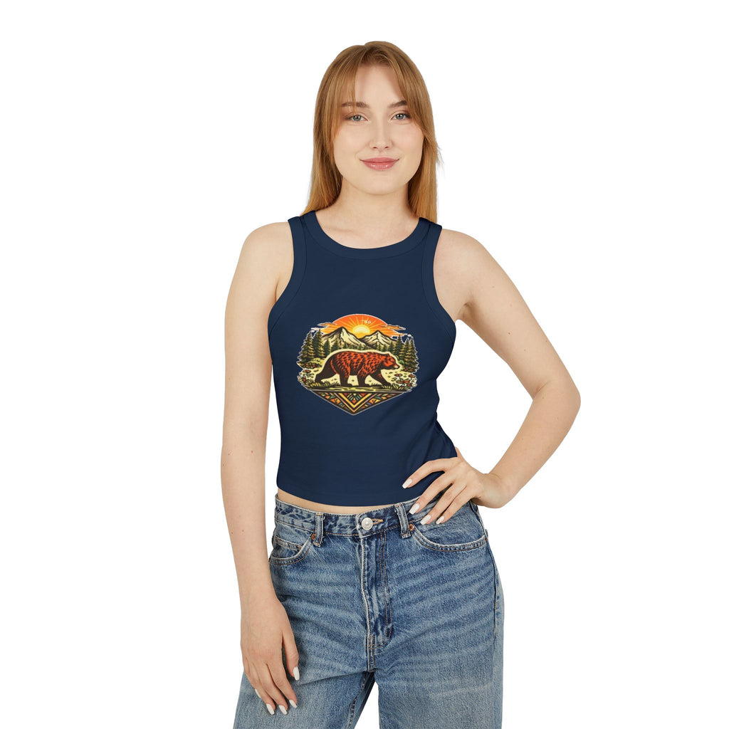 Bear Sunrise Racer Tank Top | Womens Graphic Nature Crop Tank