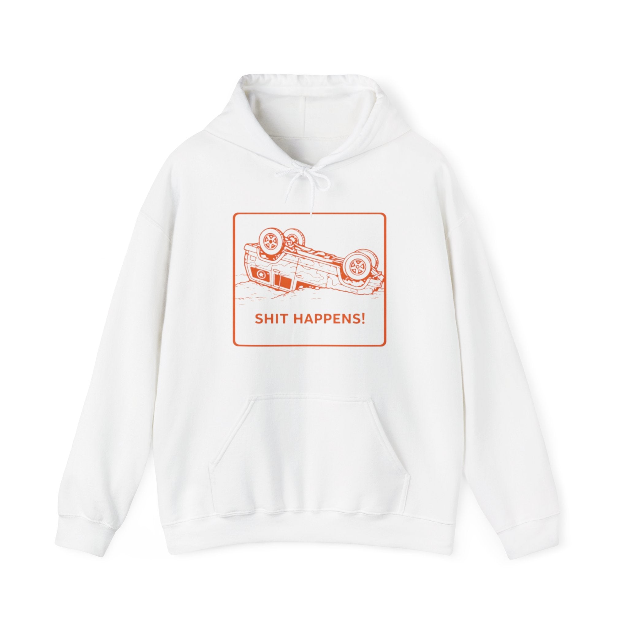 Hoodie | "Shit Happens" Upside-Down Car Graphic Comfort Hoodie