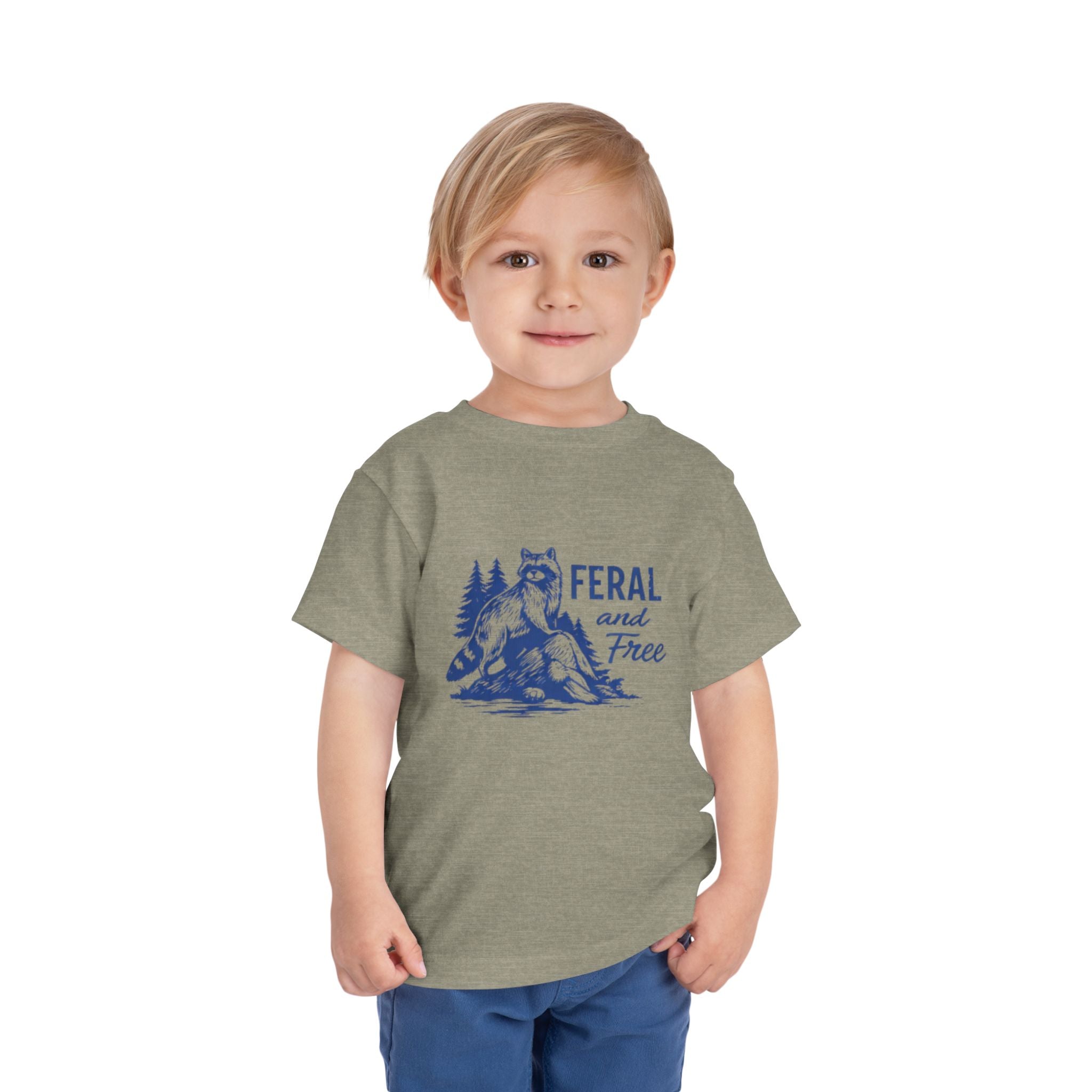 Toddler Tee | "Feral and Free" Raccoon Forest Graphic