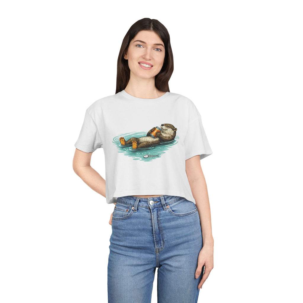 Otter Float Crop Tee | Cute Relaxing Sea Otter Graphic Womens Crop Top