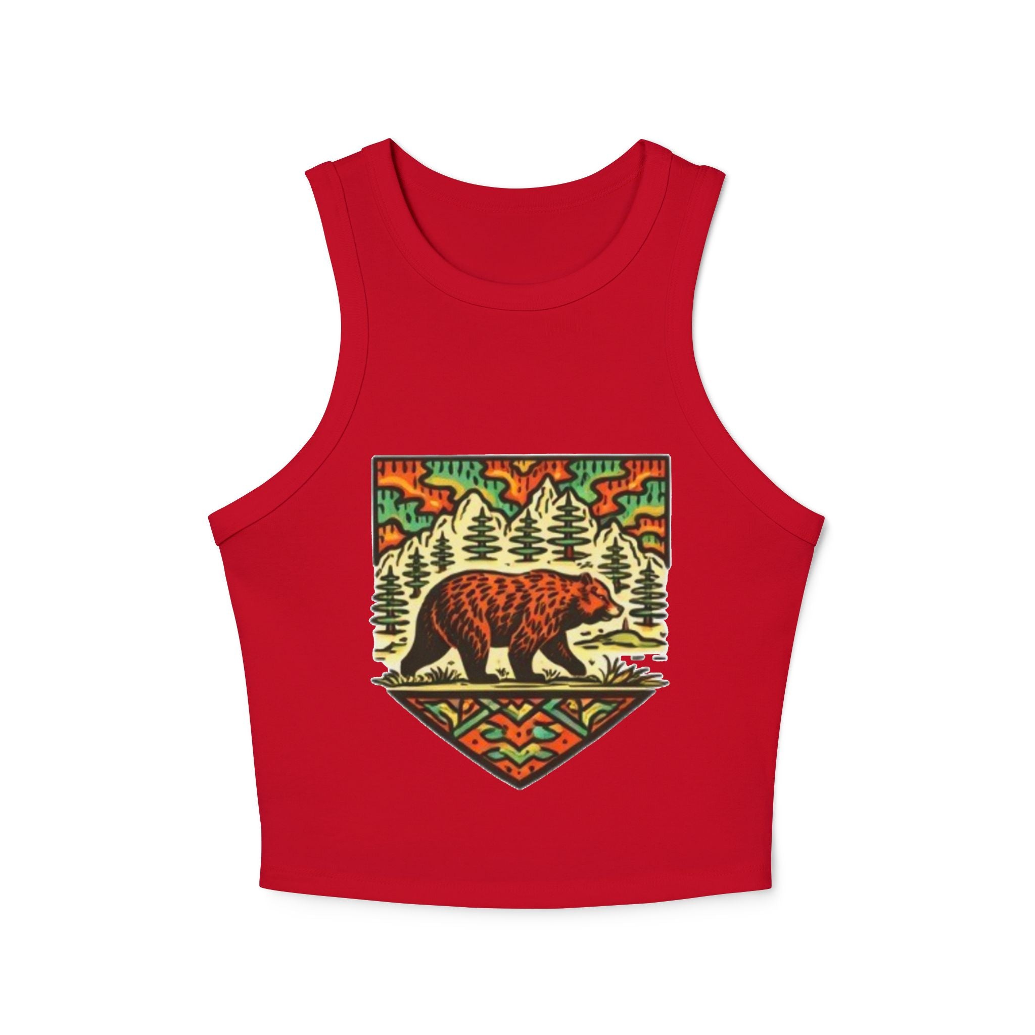 Bear Forest Tank Top | Vintage Wilderness Graphic Racer Crop