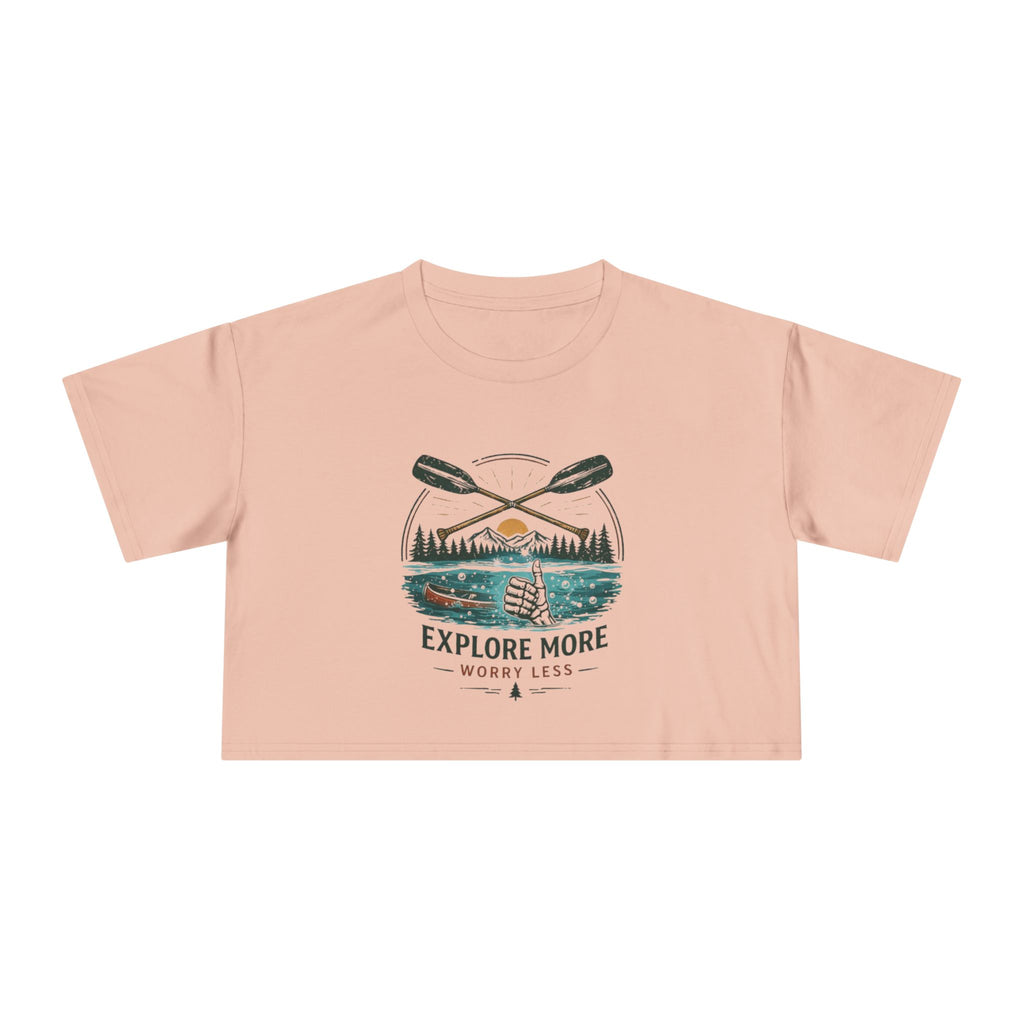Crop Tee | Explore More "Worry Less" Outdoor Adventure Graphic