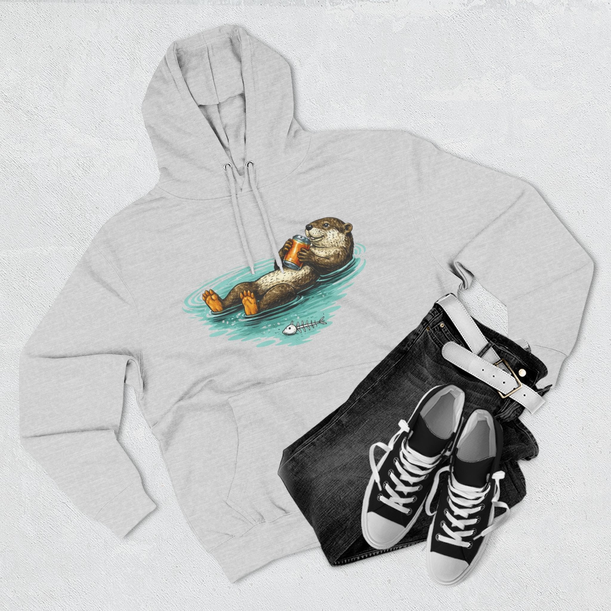 Otter Floating Graphic Hoodie | Relaxing Sea Otter with Beer Pullover